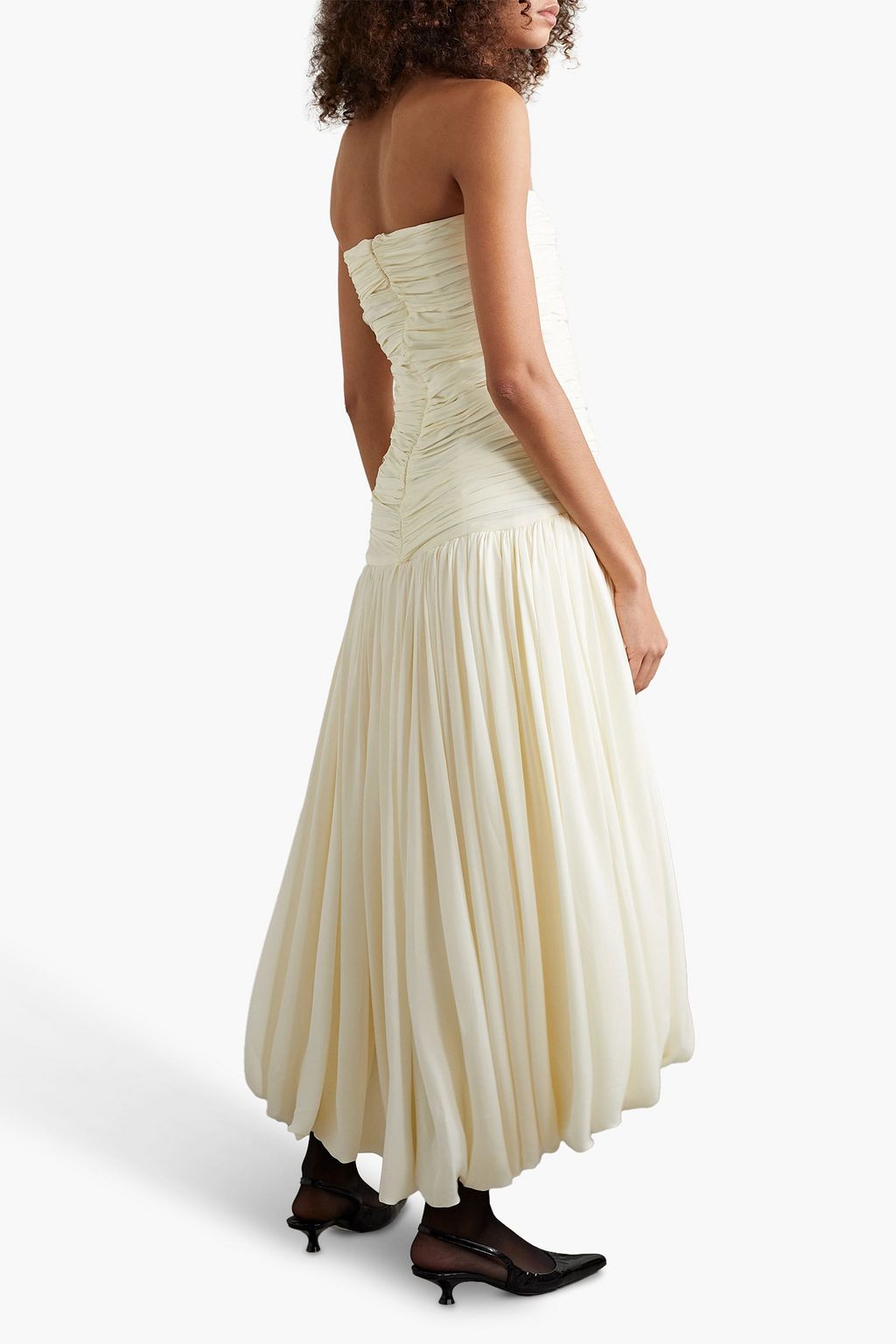 KHAITE Shivani strapless asymmetric silk crepe de chine midi dress
