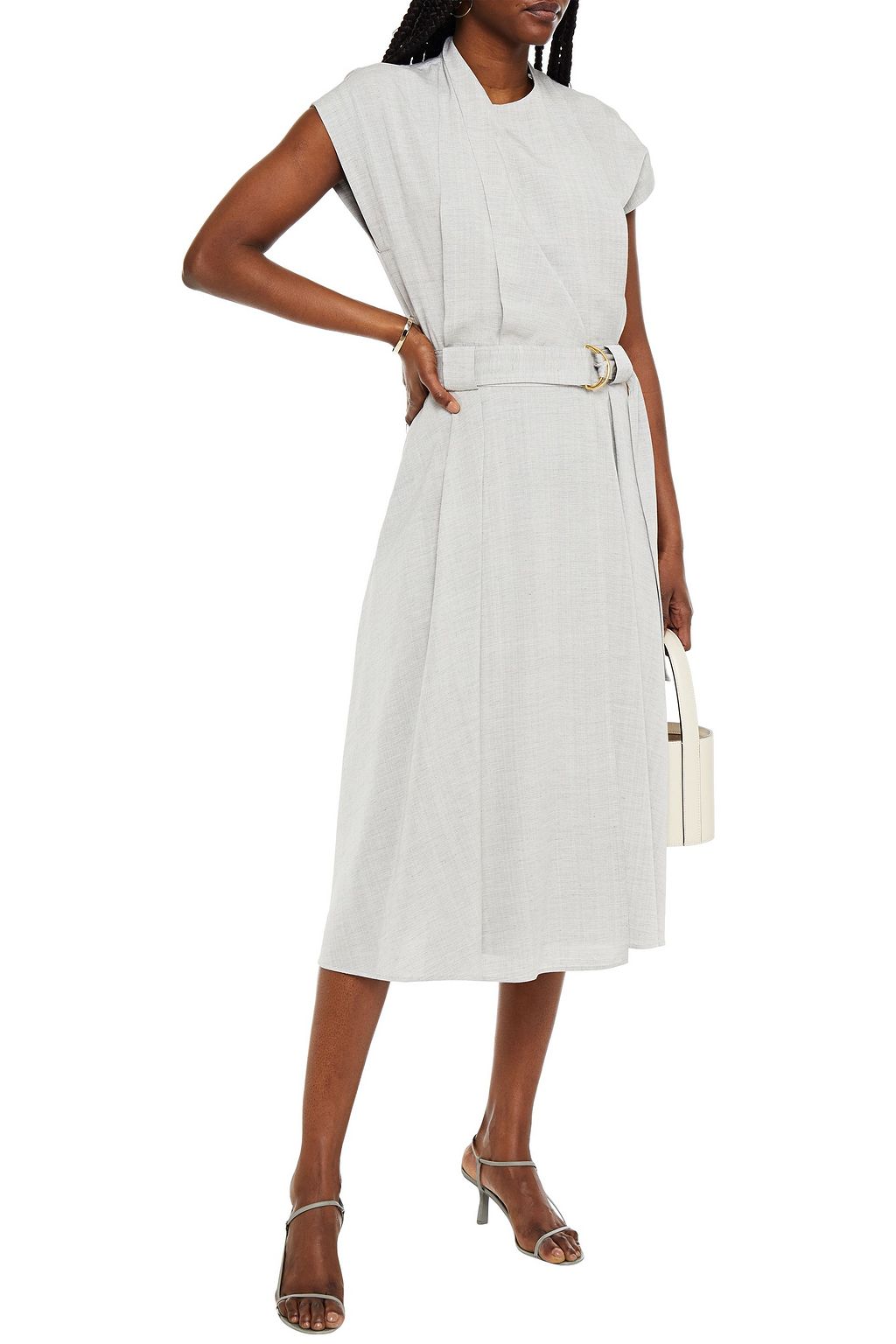 PROENZA SCHOULER Belted pleated slub woven midi wrap dress