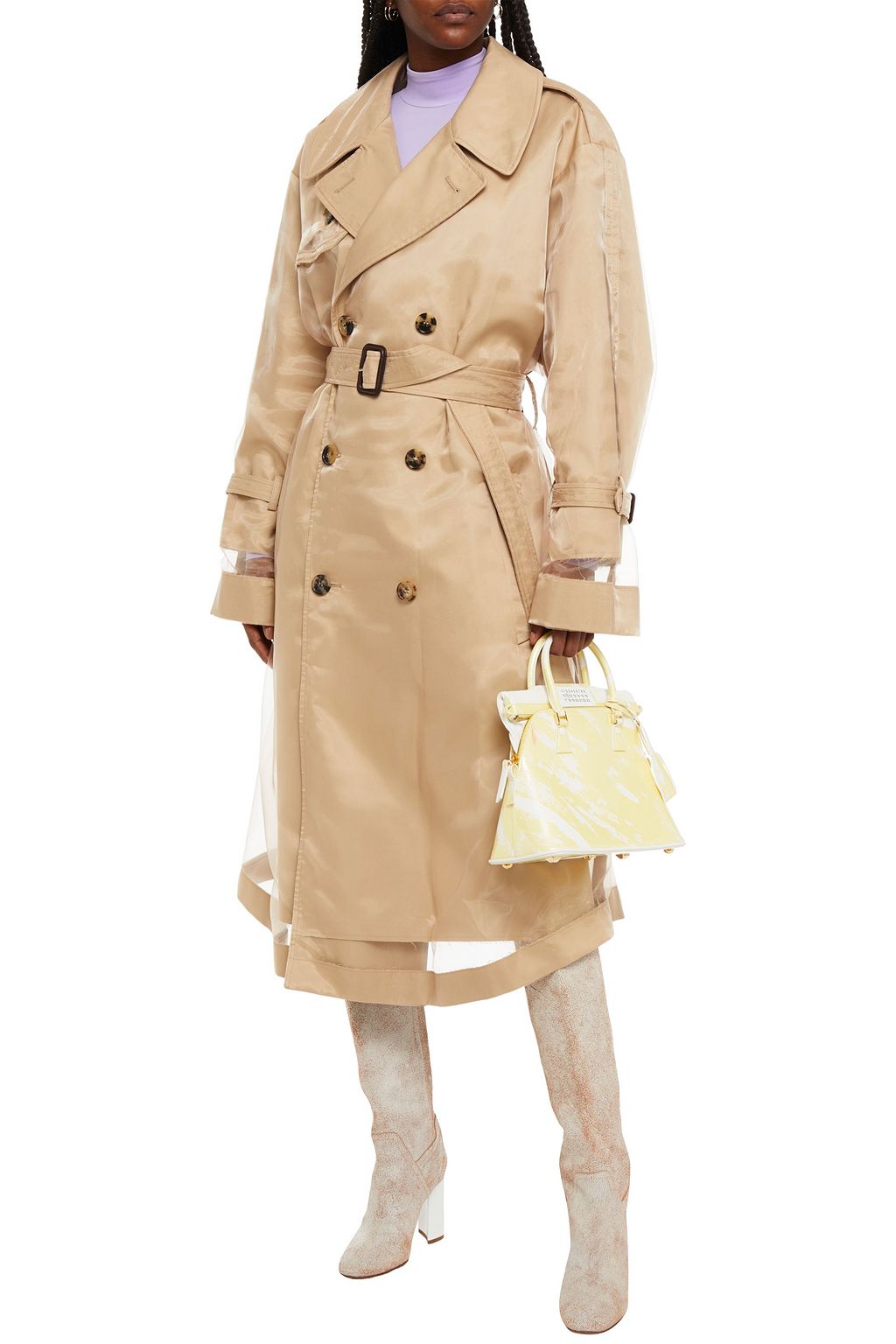 MAISON MARGIELA Double-breasted organza-paneled cotton-gabardine trench coat