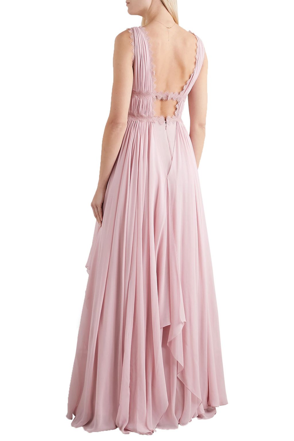 COSTARELLOS Lace-trimmed silk-georgette gown