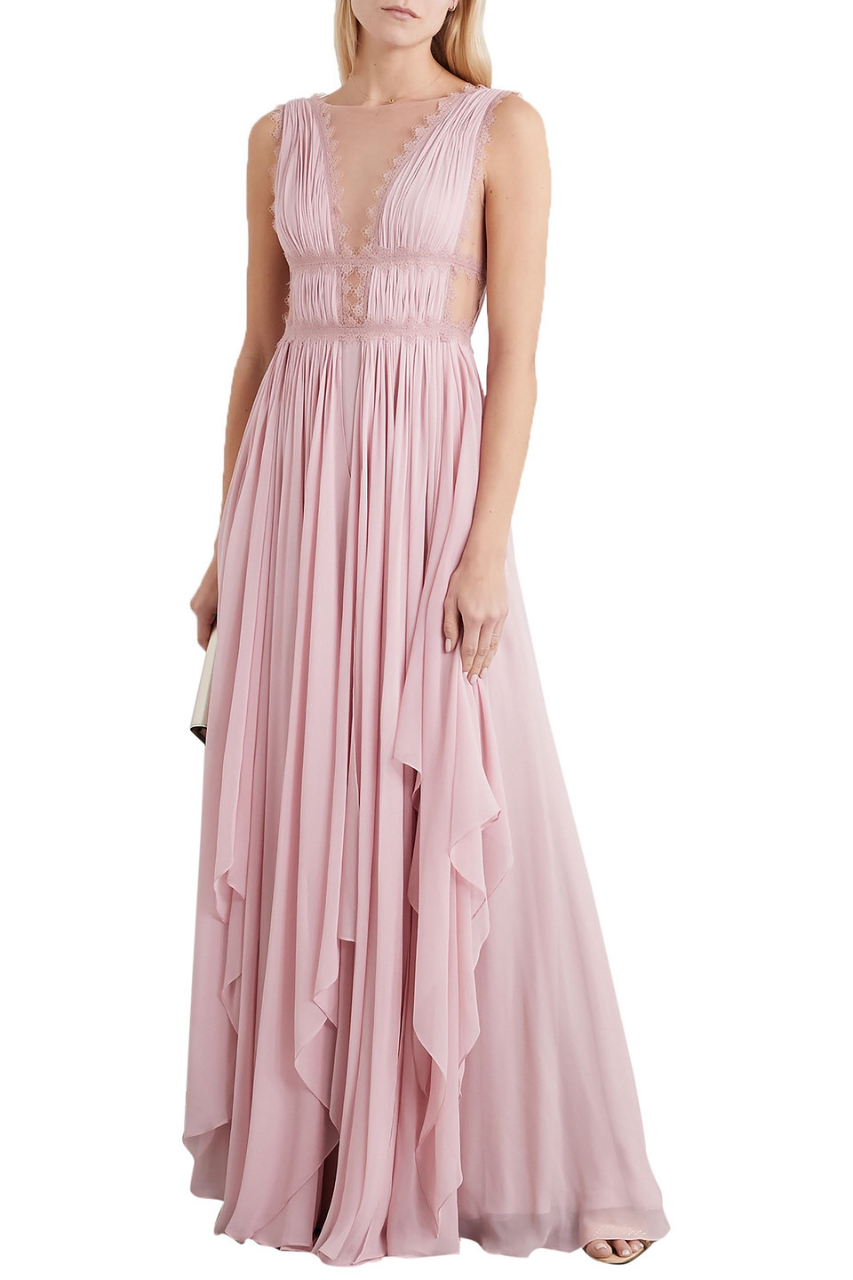 Costarellos Lace-trimmed Silk-georgette Gown In Pink