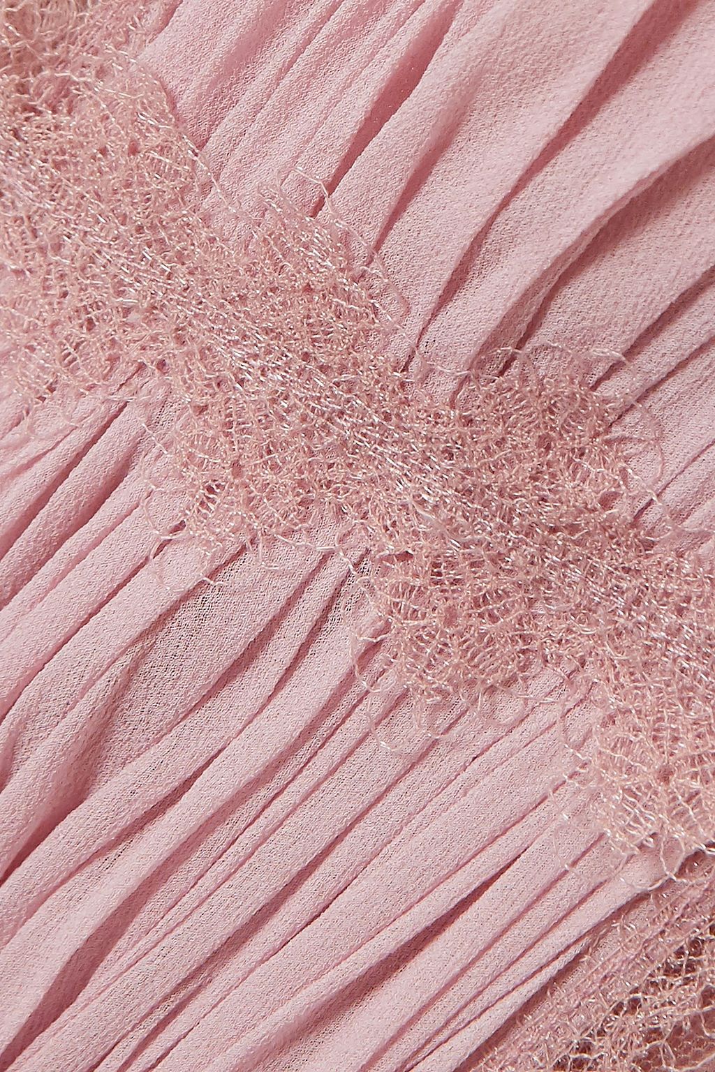 COSTARELLOS Lace-trimmed silk-georgette gown