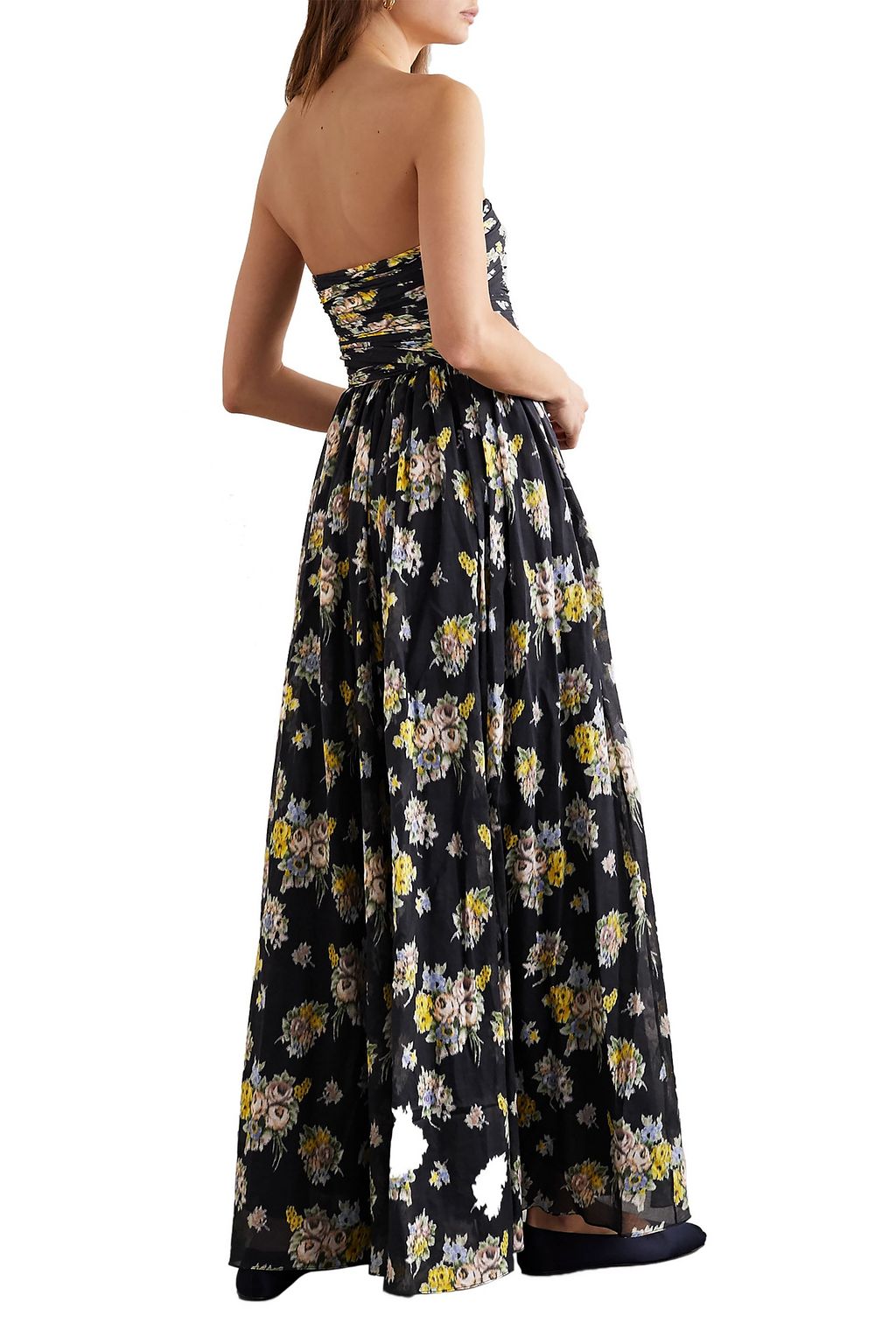 ruched floral maxi dress