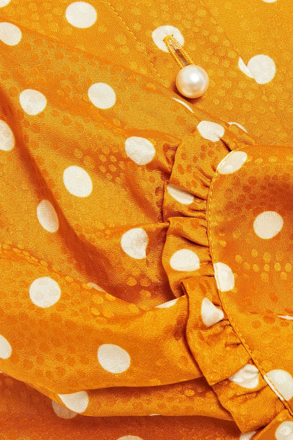 PAUL & JOE Ruffle-trimmed polka-dot satin-jacquard blouse