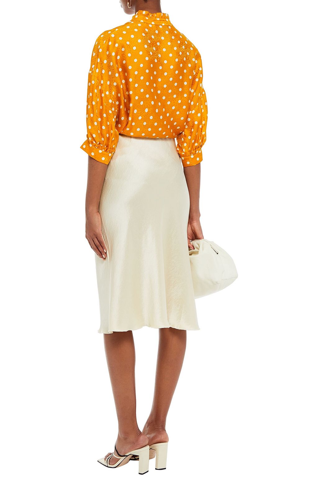 PAUL & JOE Ruffle-trimmed polka-dot satin-jacquard blouse