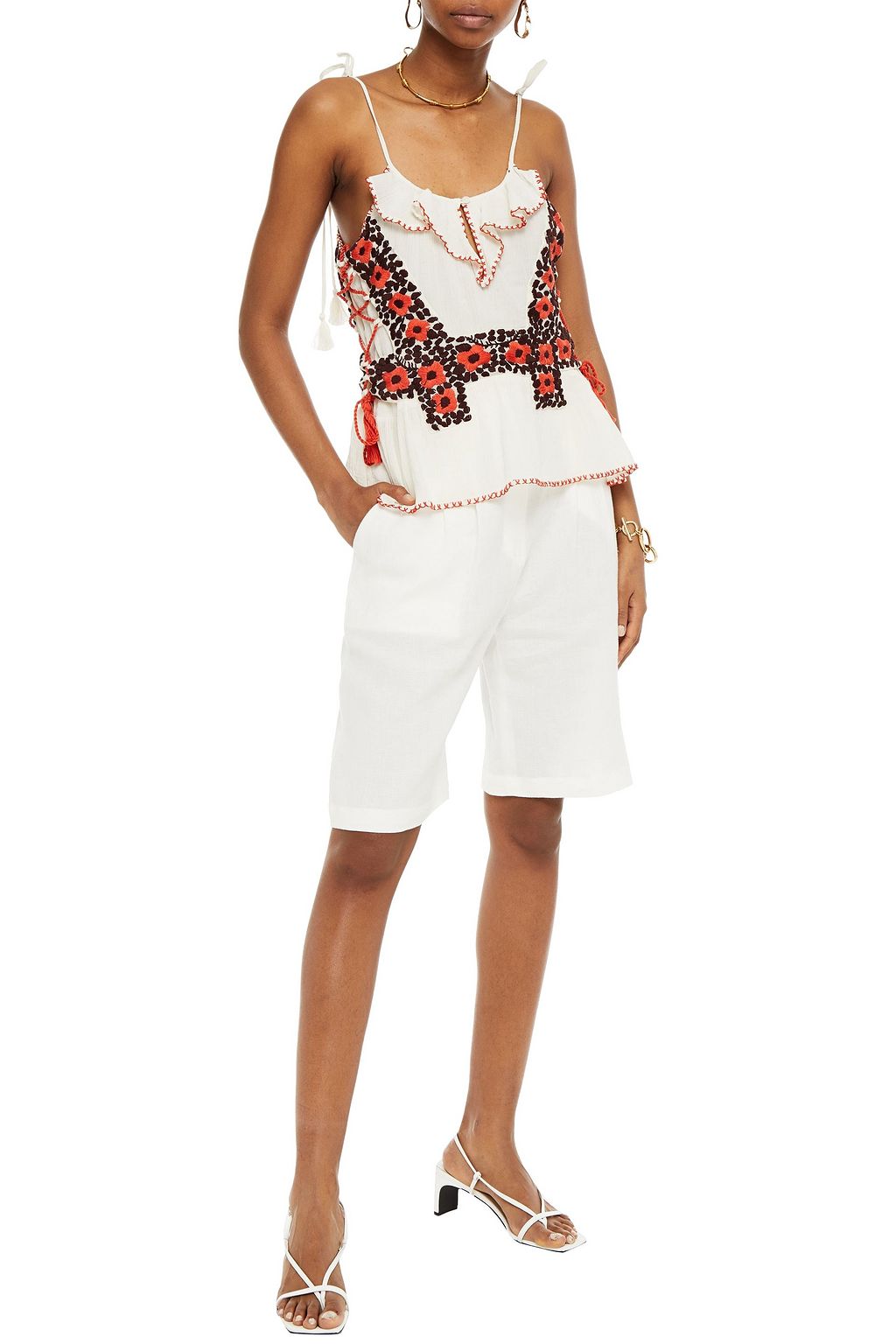 ANTIK BATIK Paola embroidered cotton-crepon top