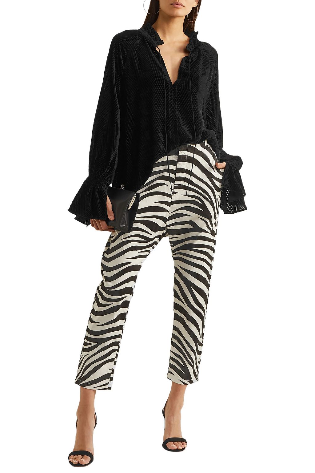 NILI LOTAN Royan tie-detailed devoré-velvet blouse