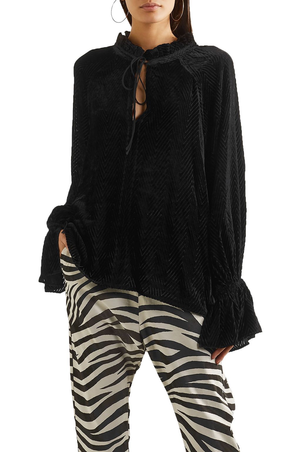 NILI LOTAN Royan tie-detailed devoré-velvet blouse