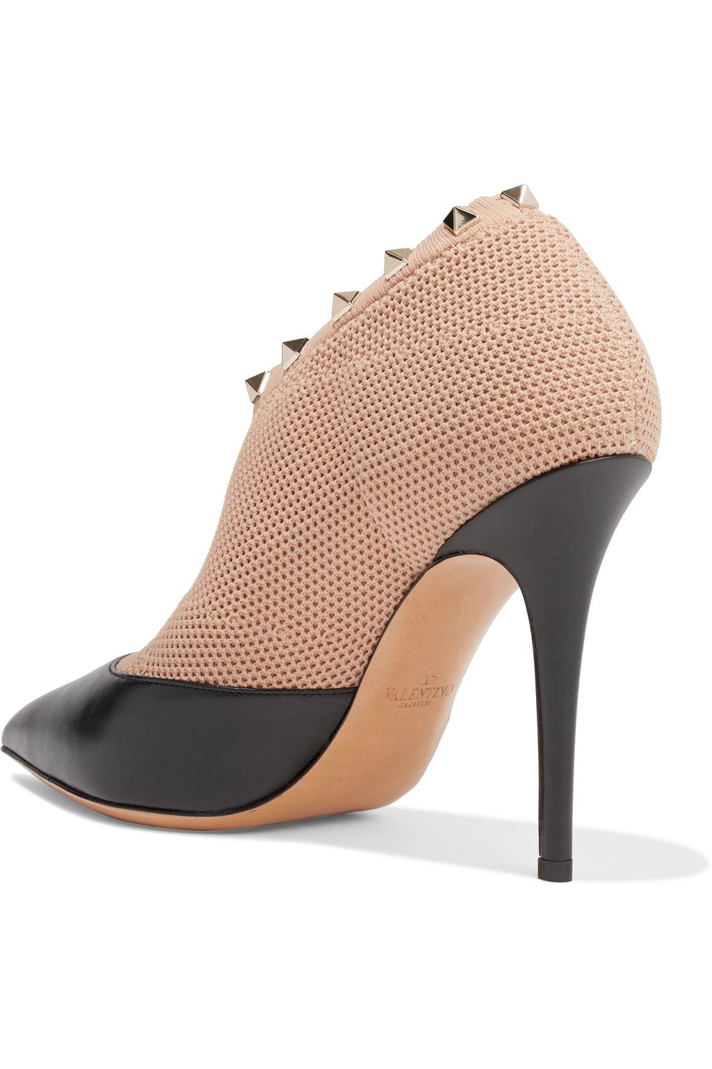 VALENTINO GARAVANI Rockstud stretch-knit and leather ankle boots
