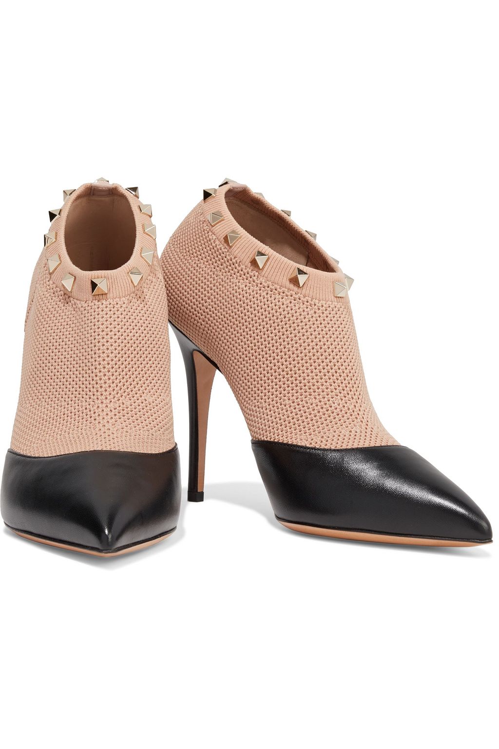 VALENTINO GARAVANI Rockstud stretch-knit and leather ankle boots