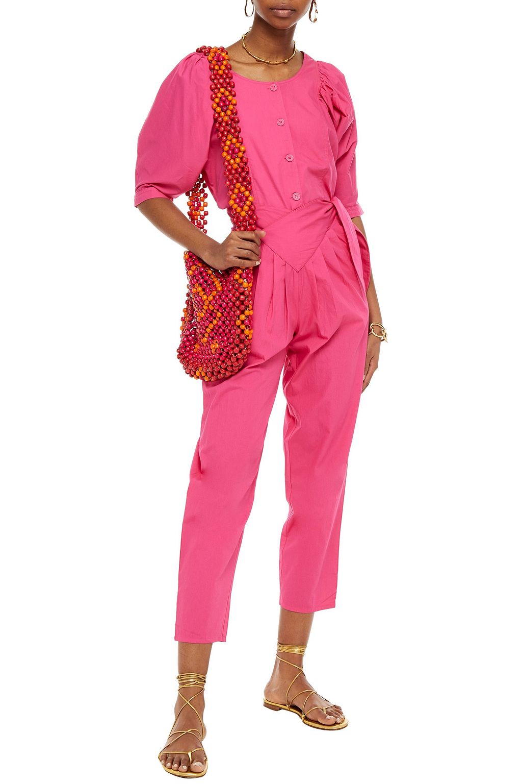 ANTIK BATIK Cropped pleated cotton-poplin tapered pants