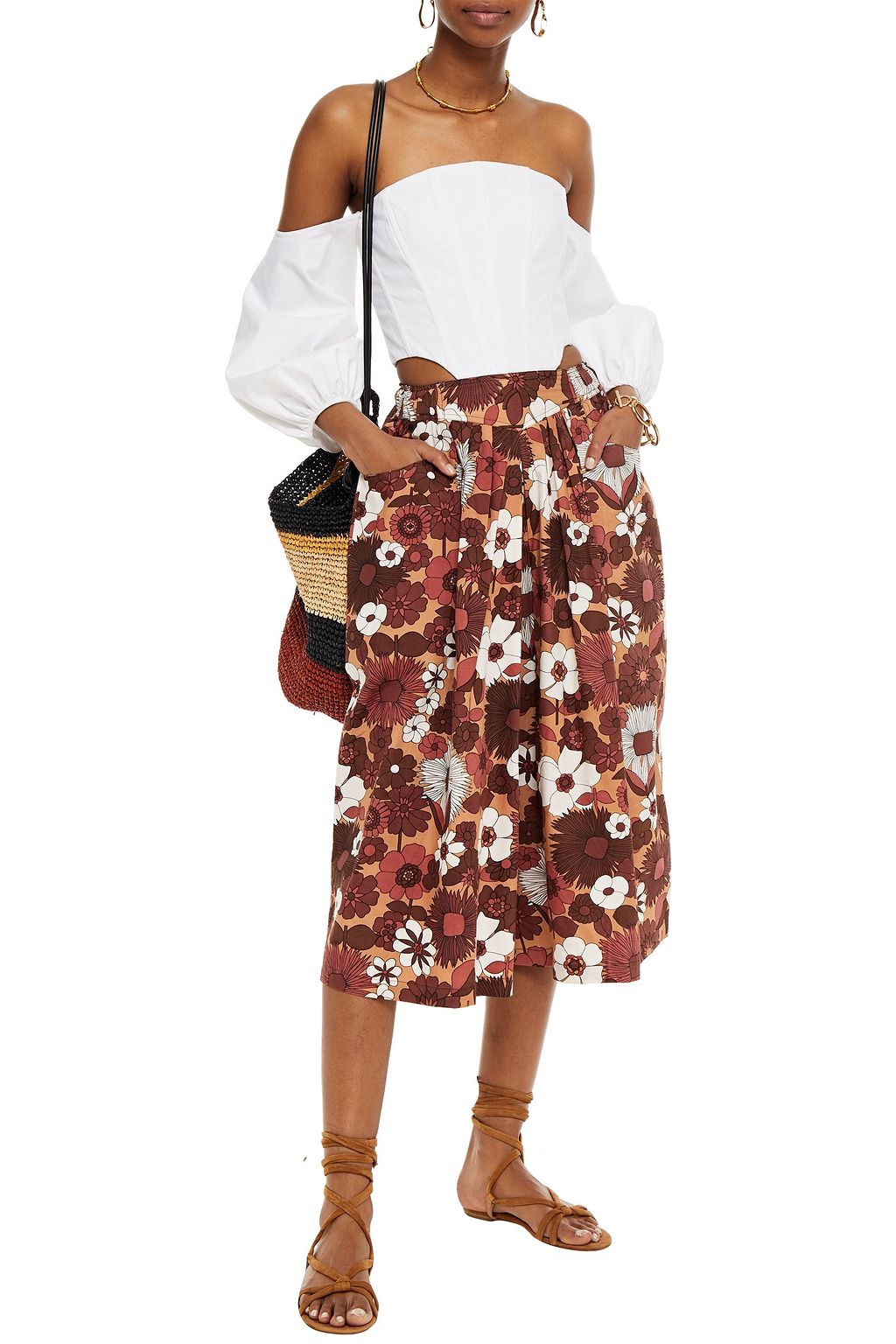 ANTIK BATIK Pleated floral-print cotton-poplin culottes