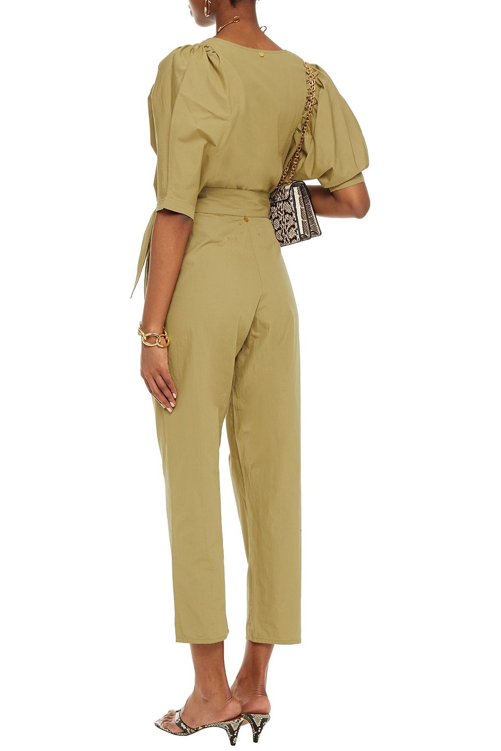 ANTIK BATIK Cropped pleated cotton-poplin tapered pants
