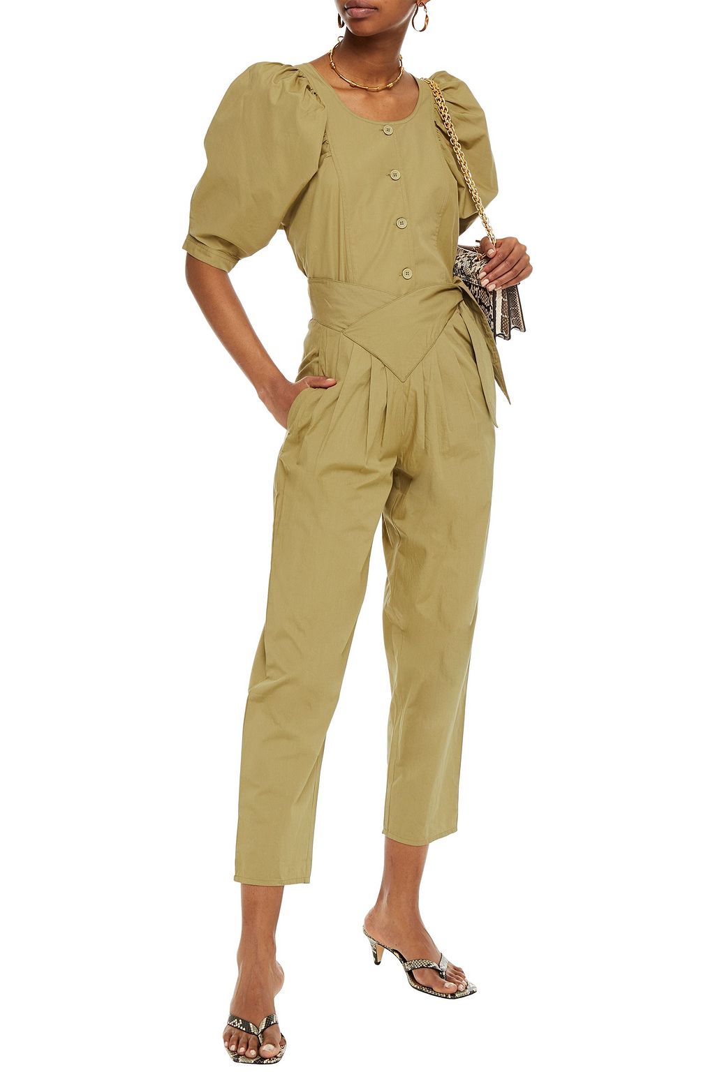 ANTIK BATIK Cropped pleated cotton-poplin tapered pants