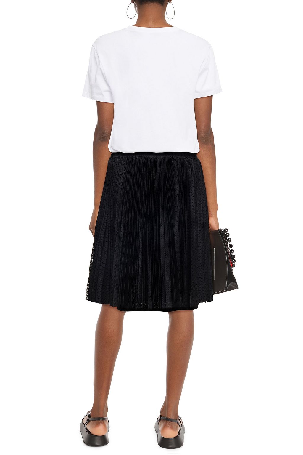 REDVALENTINO コットンジャージー&プリーツ入りメッシュ ワンピース