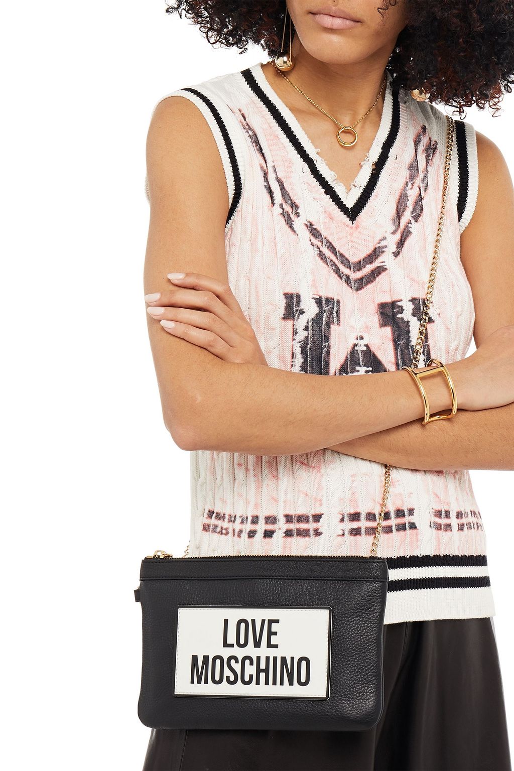 LOVE MOSCHINO Logo-appliquéd pebbled-leather shoulder bag