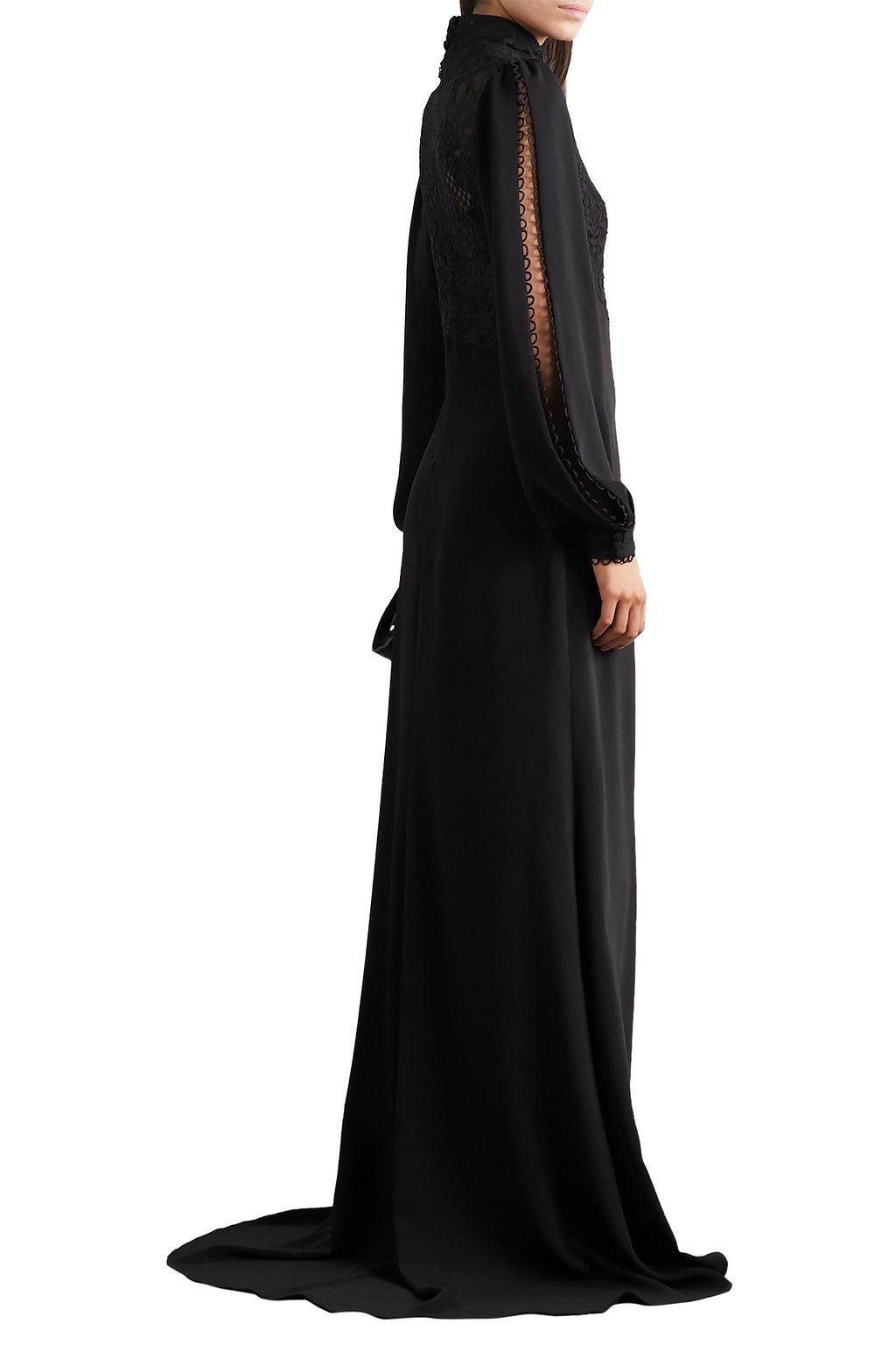 COSTARELLOS Elize lace-paneled crepe gown