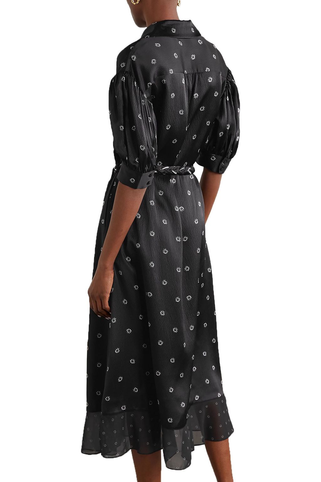 DYVNA Floral-print chiffon-trimmed hammered silk-satin midi dress