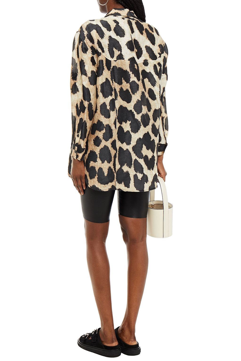 GANNI Leopard-print linen and silk-blend shirt