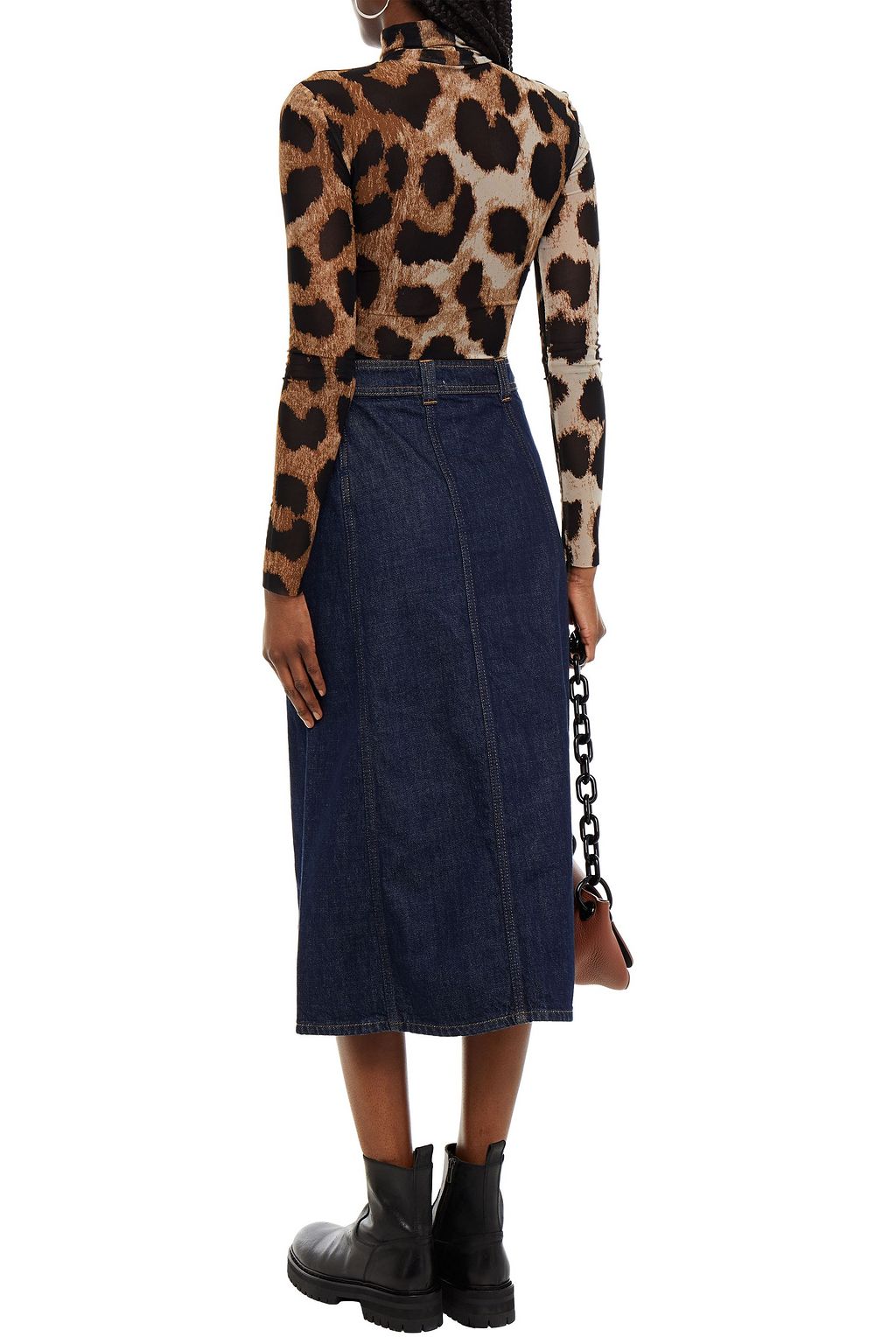 GANNI Leopard-print mesh turtleneck top