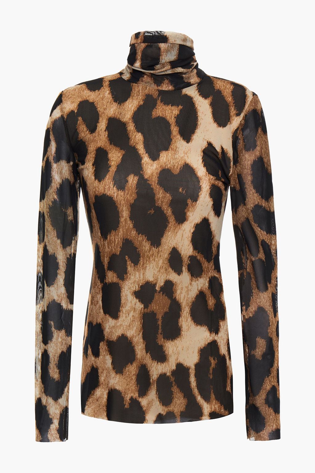 Leopard-print mesh turtleneck top ...