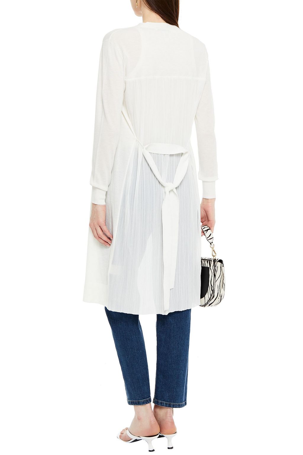 ALICE + OLIVIA Nola plissé chiffon-paneled knitted cardigan