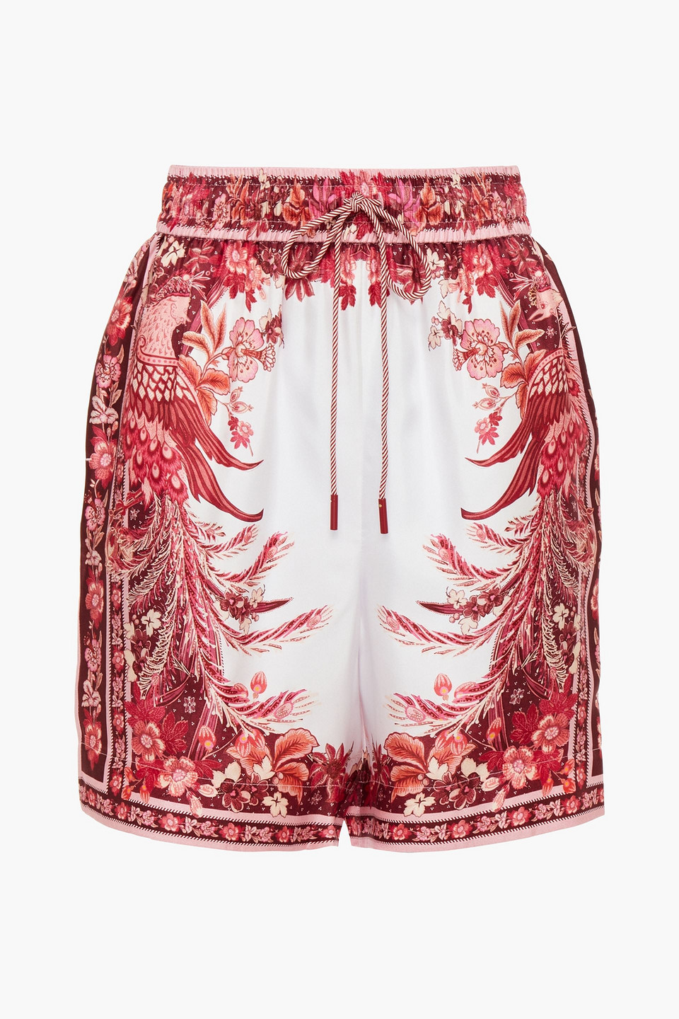 zimmermann - wavelength placement printed silk-twill shorts - burgundy - 1