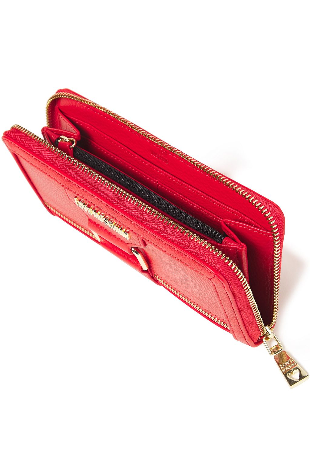 LOVE MOSCHINO Zip-embellished pebbled-leather continental wallet