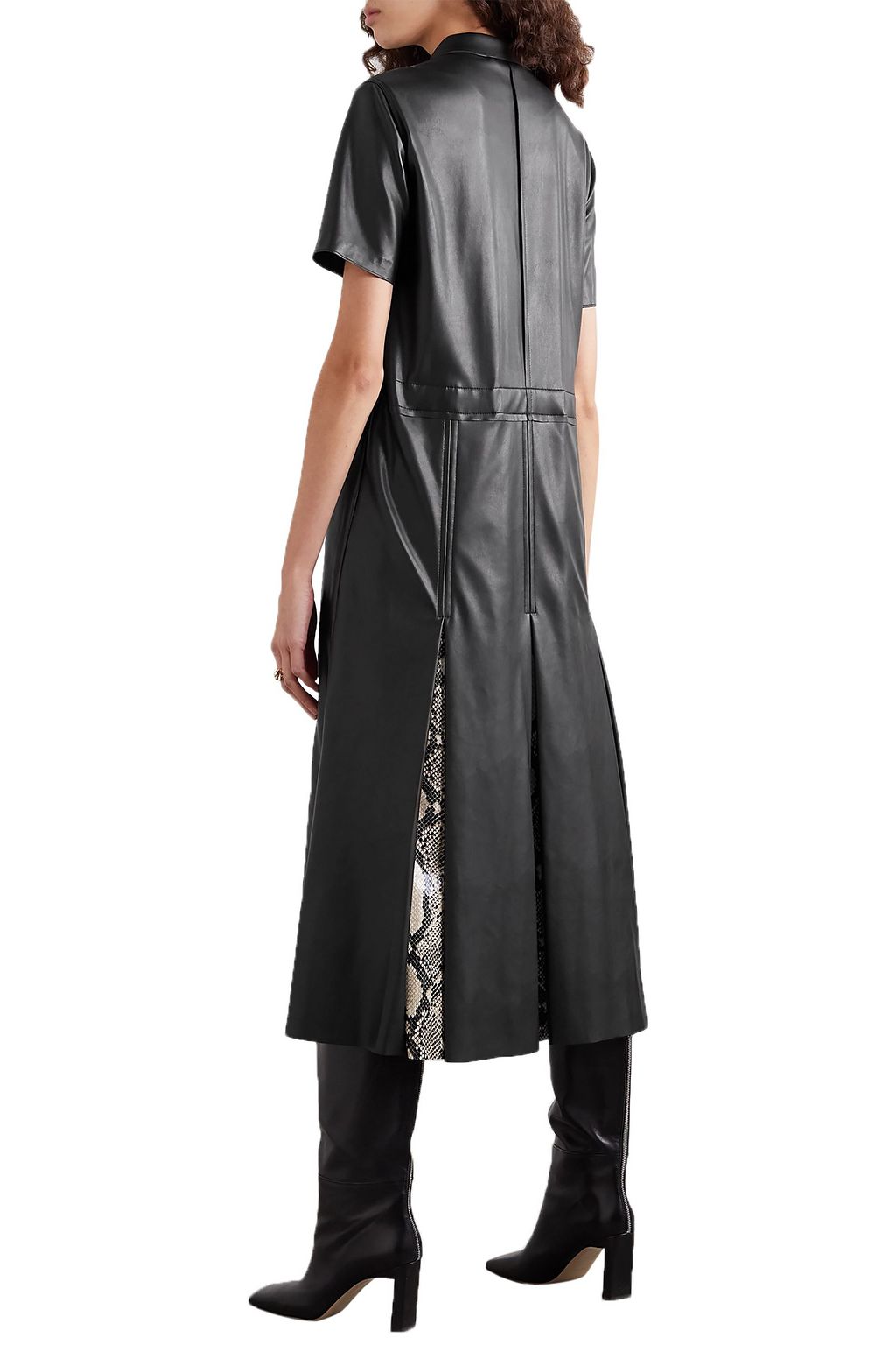 STAND STUDIO Jordan snake effect-paneled faux leather midi shirt dress