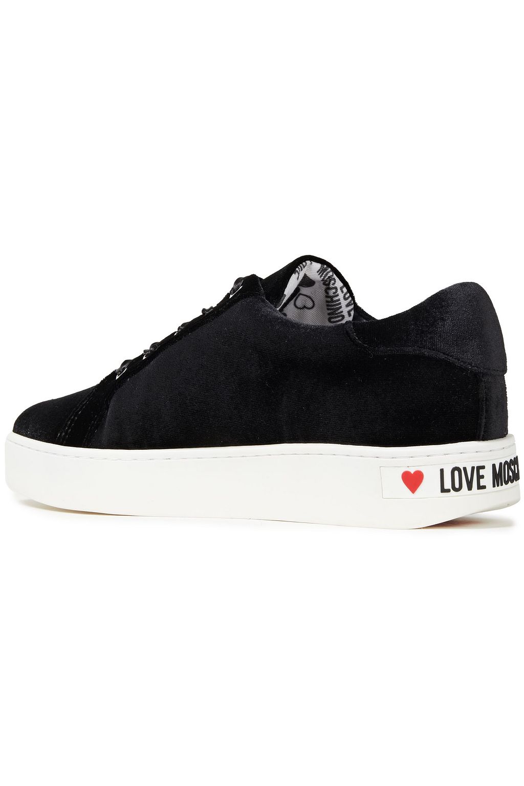 LOVE MOSCHINO Crystal-embellished logo-appliquéd velvet sneakers