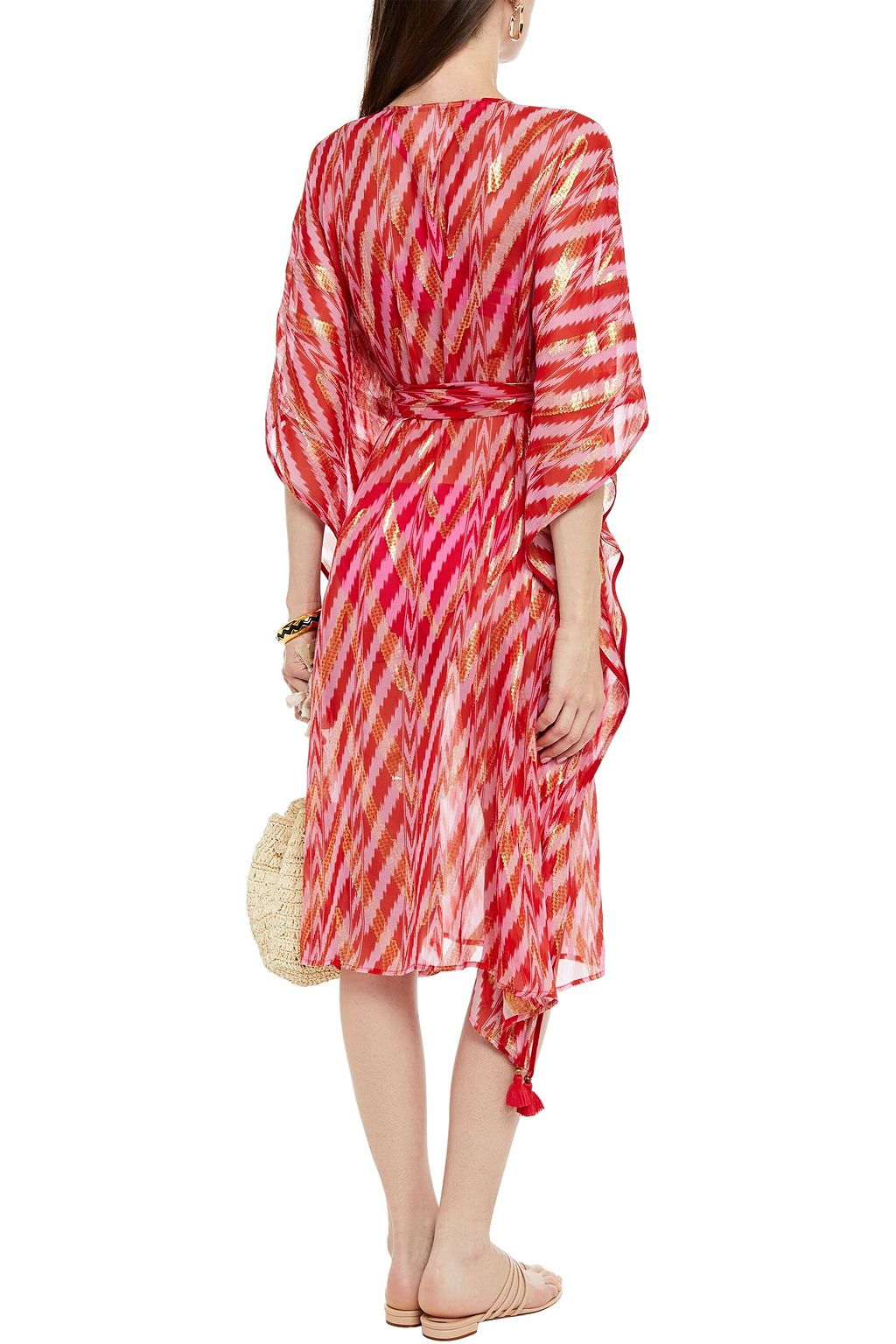 FIGUE Fabrizi tasseled belted metallic fil coupé silk-blend kaftan