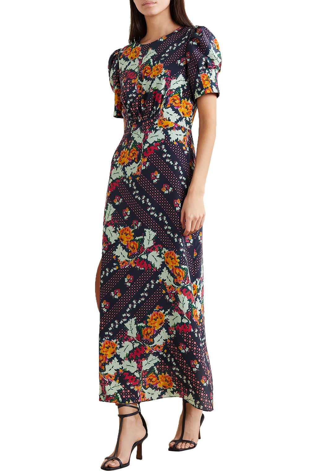 SALONI Bianca shirred silk-satin jacquard midi dress
