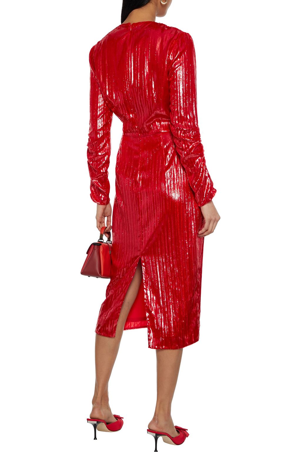 DIANE VON FURSTENBERG Mallory twist-front metallic velvet midi dress