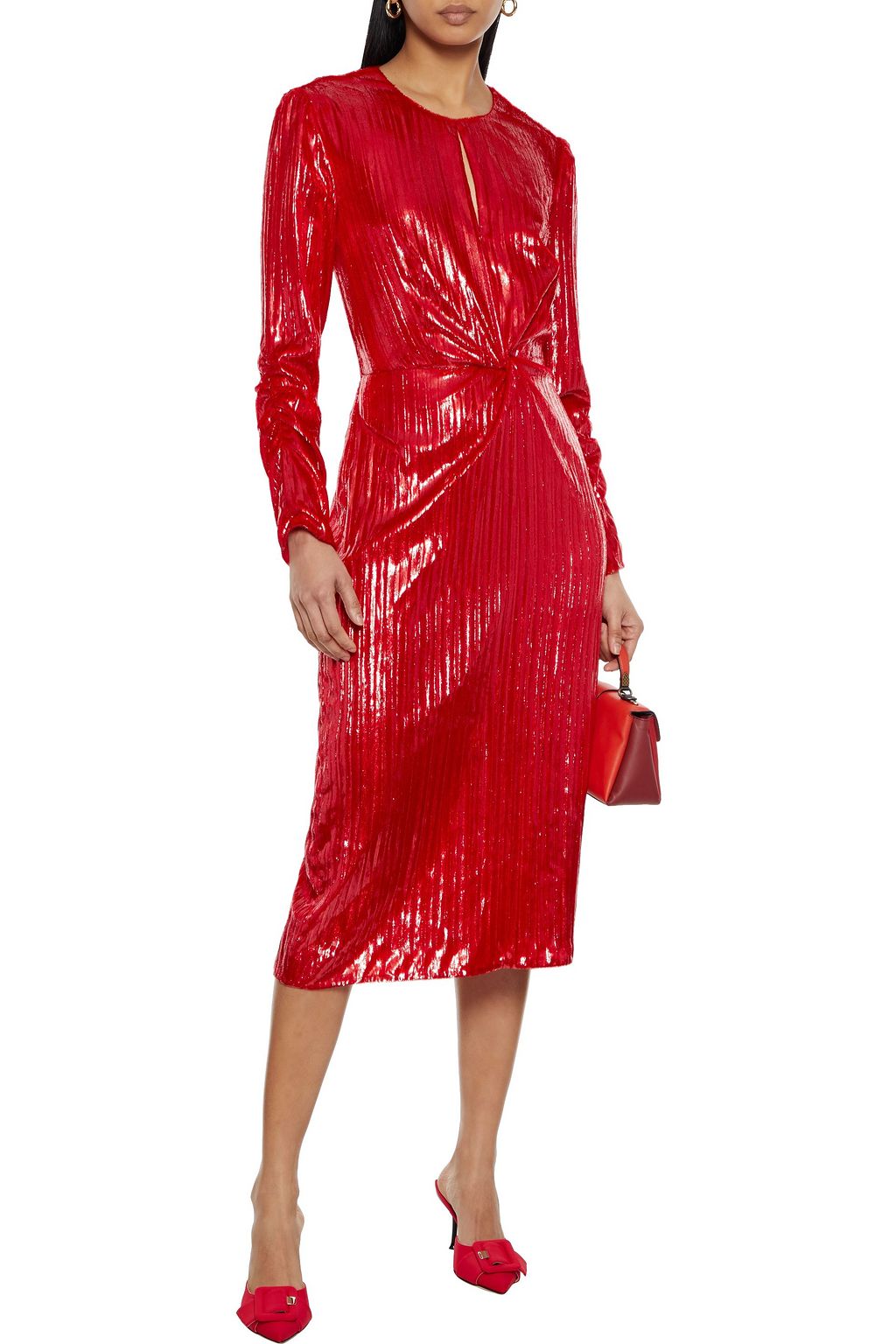 DIANE VON FURSTENBERG Mallory twist-front metallic velvet midi dress