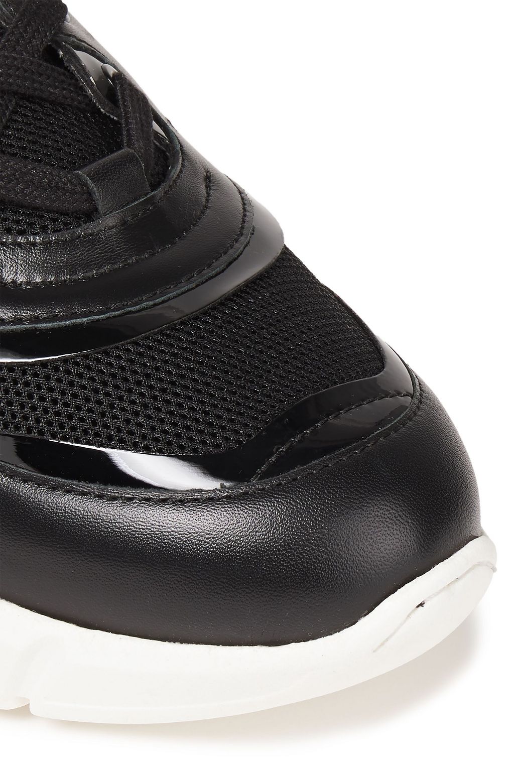LOVE MOSCHINO Appliquéd metallic leather-trimmed mesh sneakers