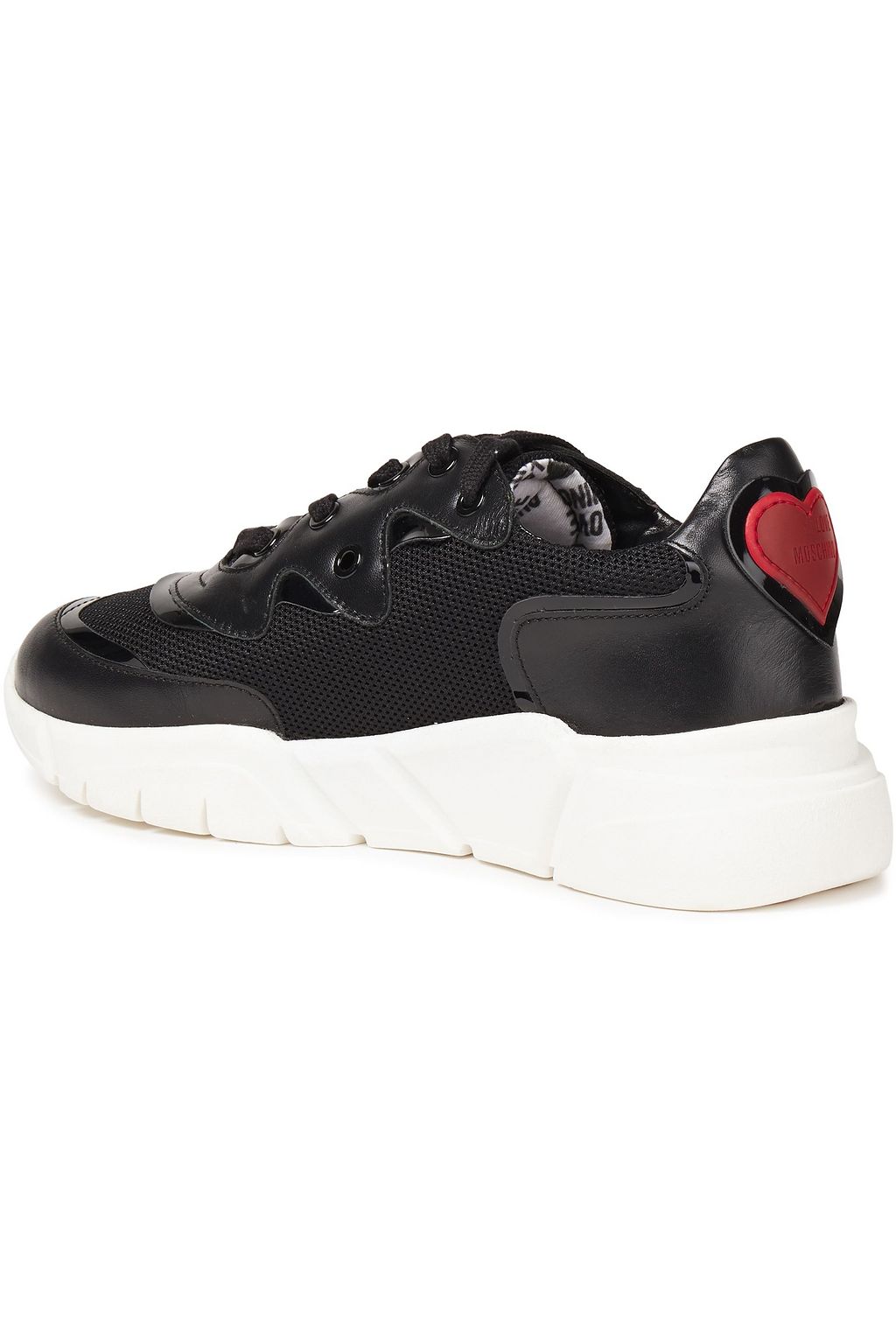 LOVE MOSCHINO Appliquéd metallic leather-trimmed mesh sneakers
