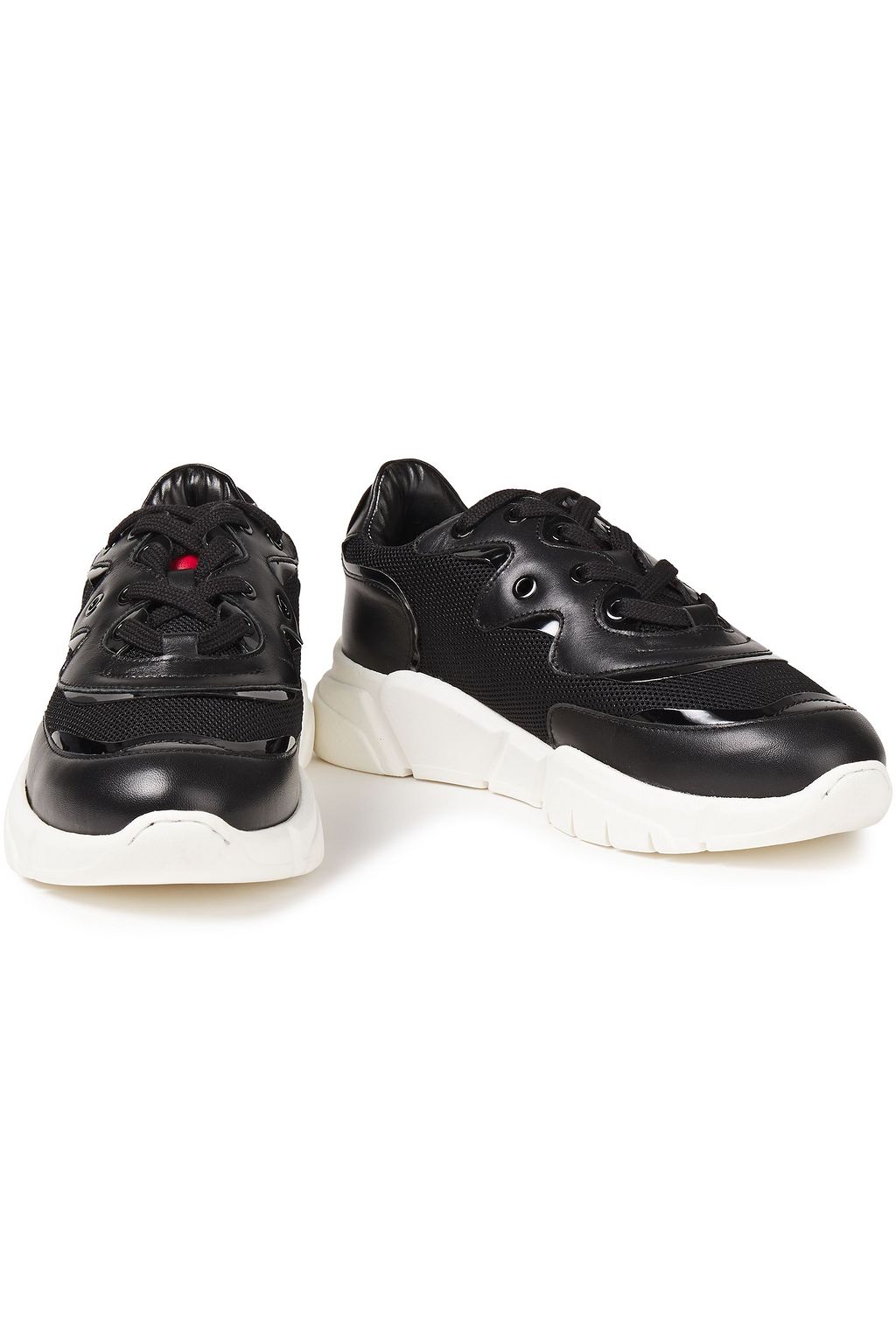 LOVE MOSCHINO Appliquéd metallic leather-trimmed mesh sneakers