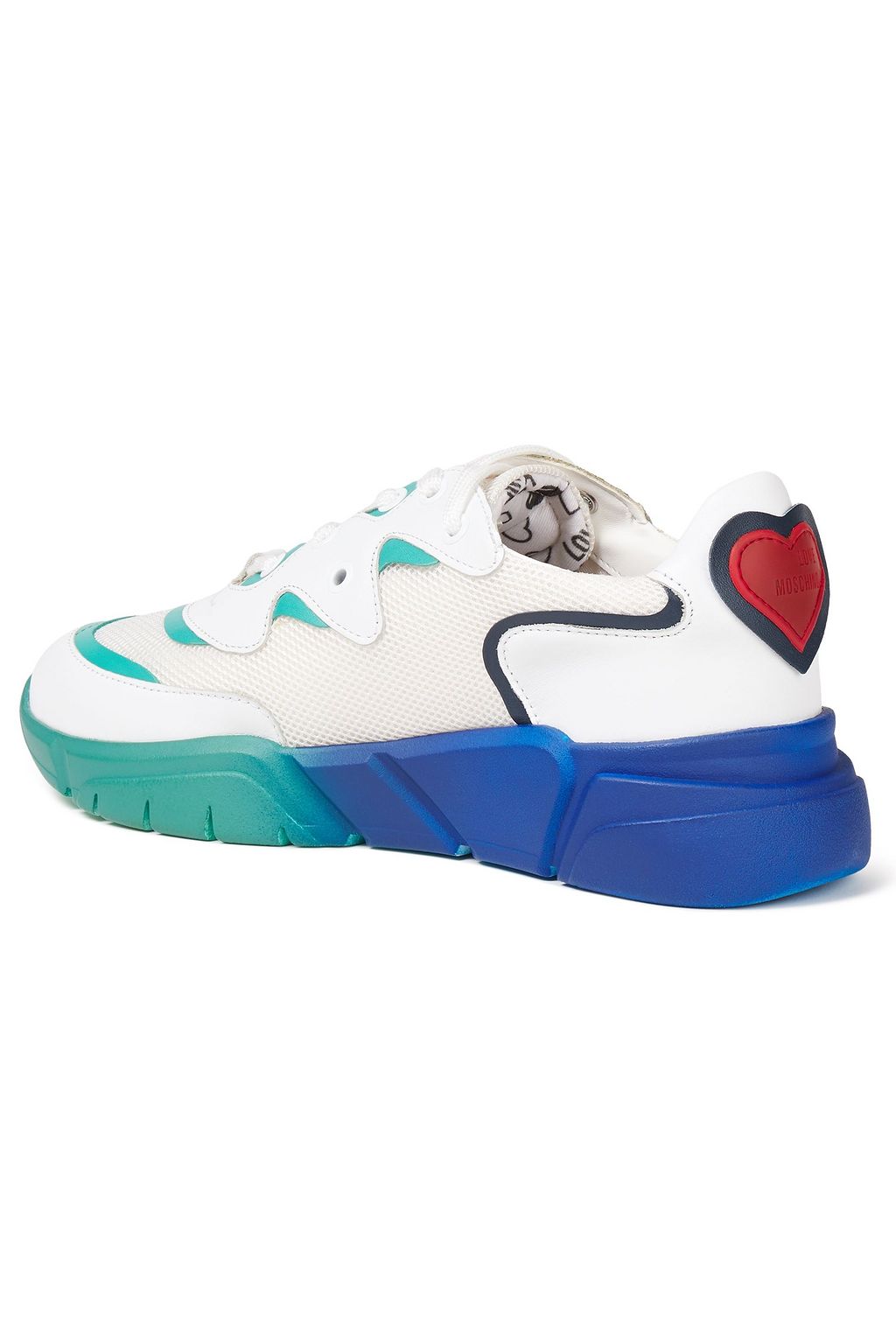 LOVE MOSCHINO Appliquéd metallic leather-trimmed mesh sneakers