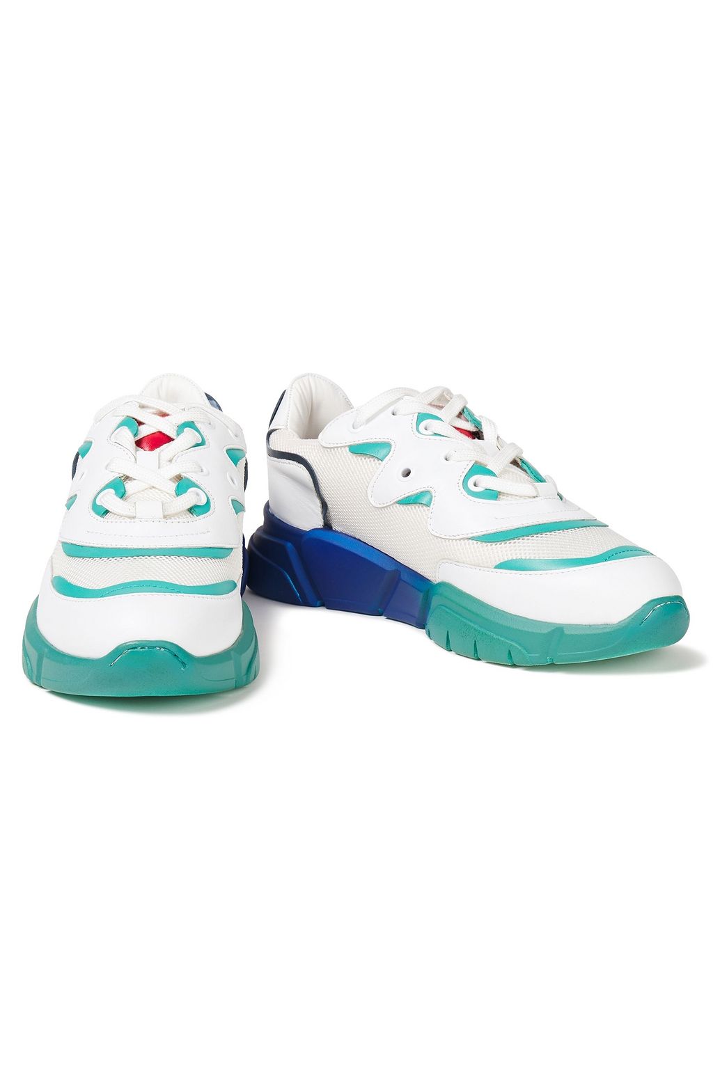 LOVE MOSCHINO Appliquéd metallic leather-trimmed mesh sneakers