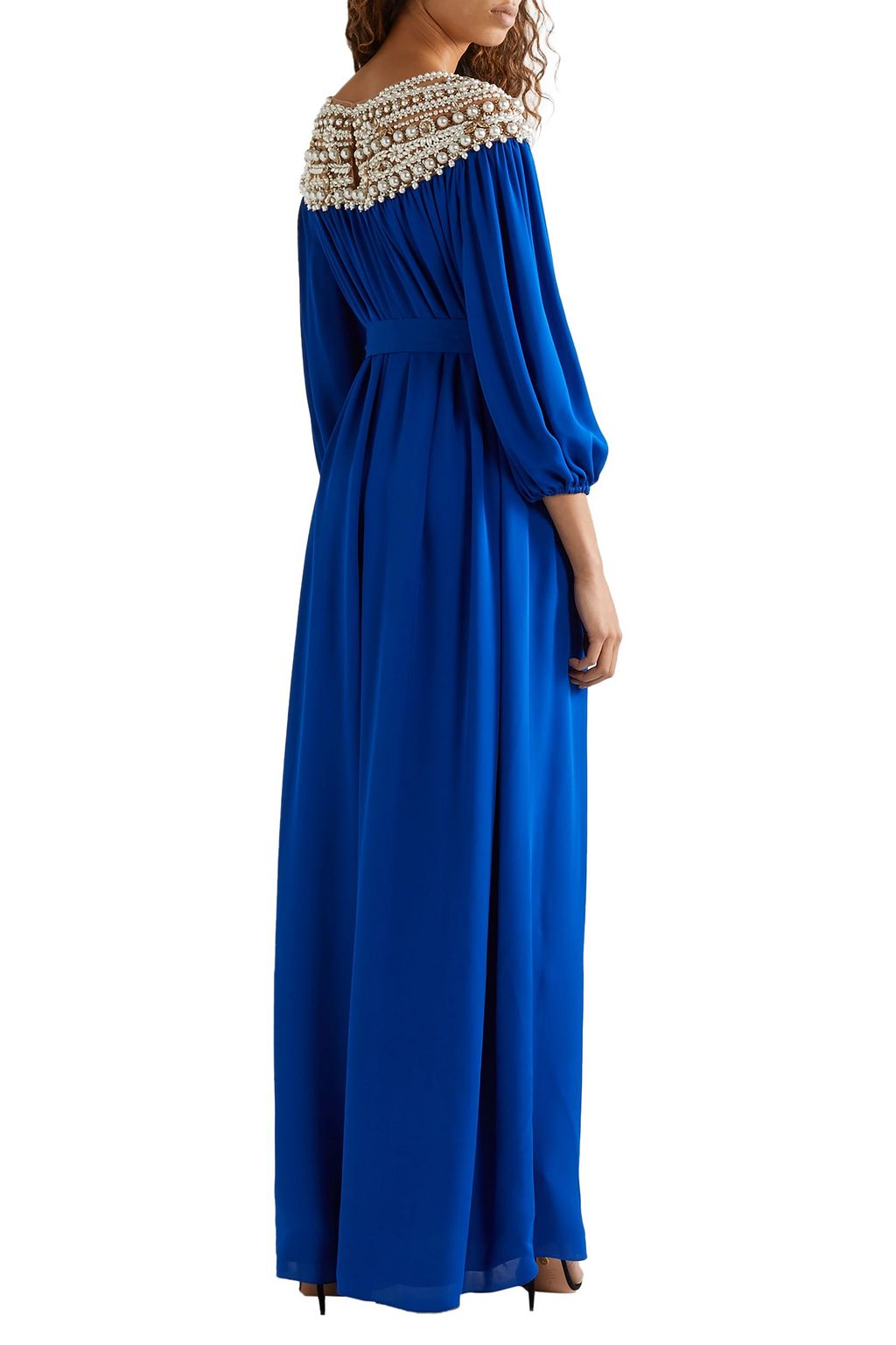 MARCHESA Embellished tulle-trimmed silk-georgette gown