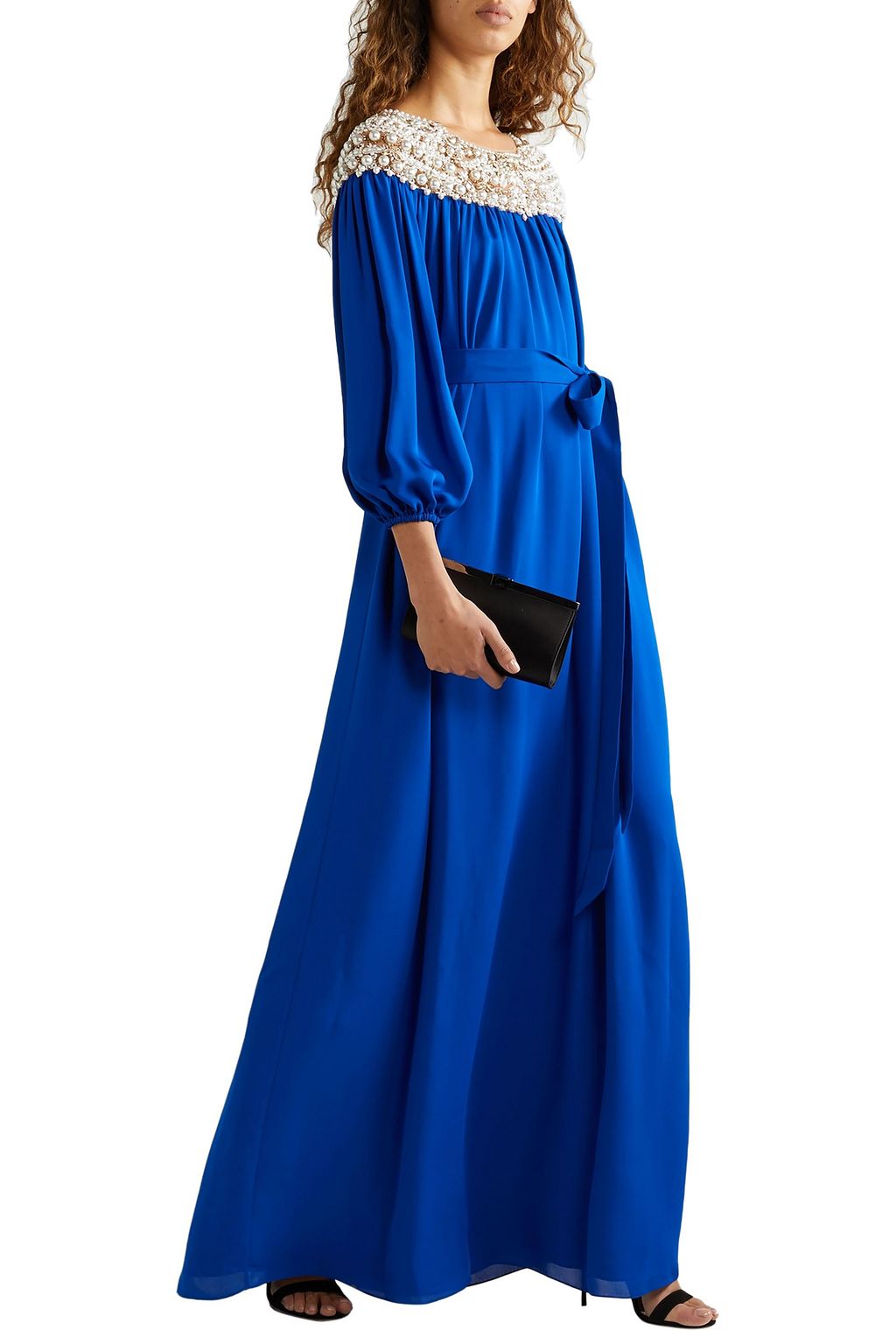MARCHESA Embellished tulle-trimmed silk-georgette gown