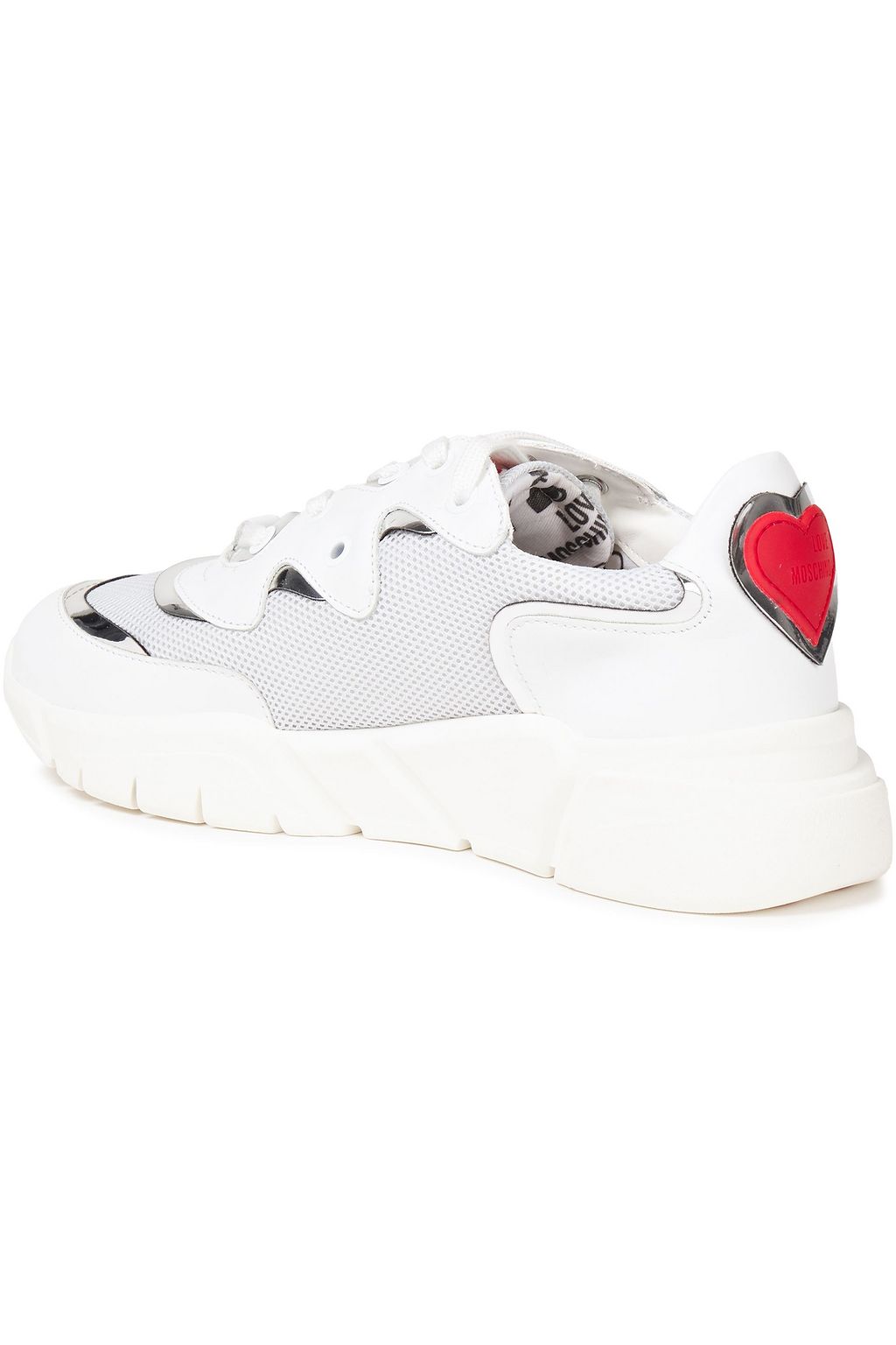 LOVE MOSCHINO Appliquéd metallic leather-trimmed mesh sneakers