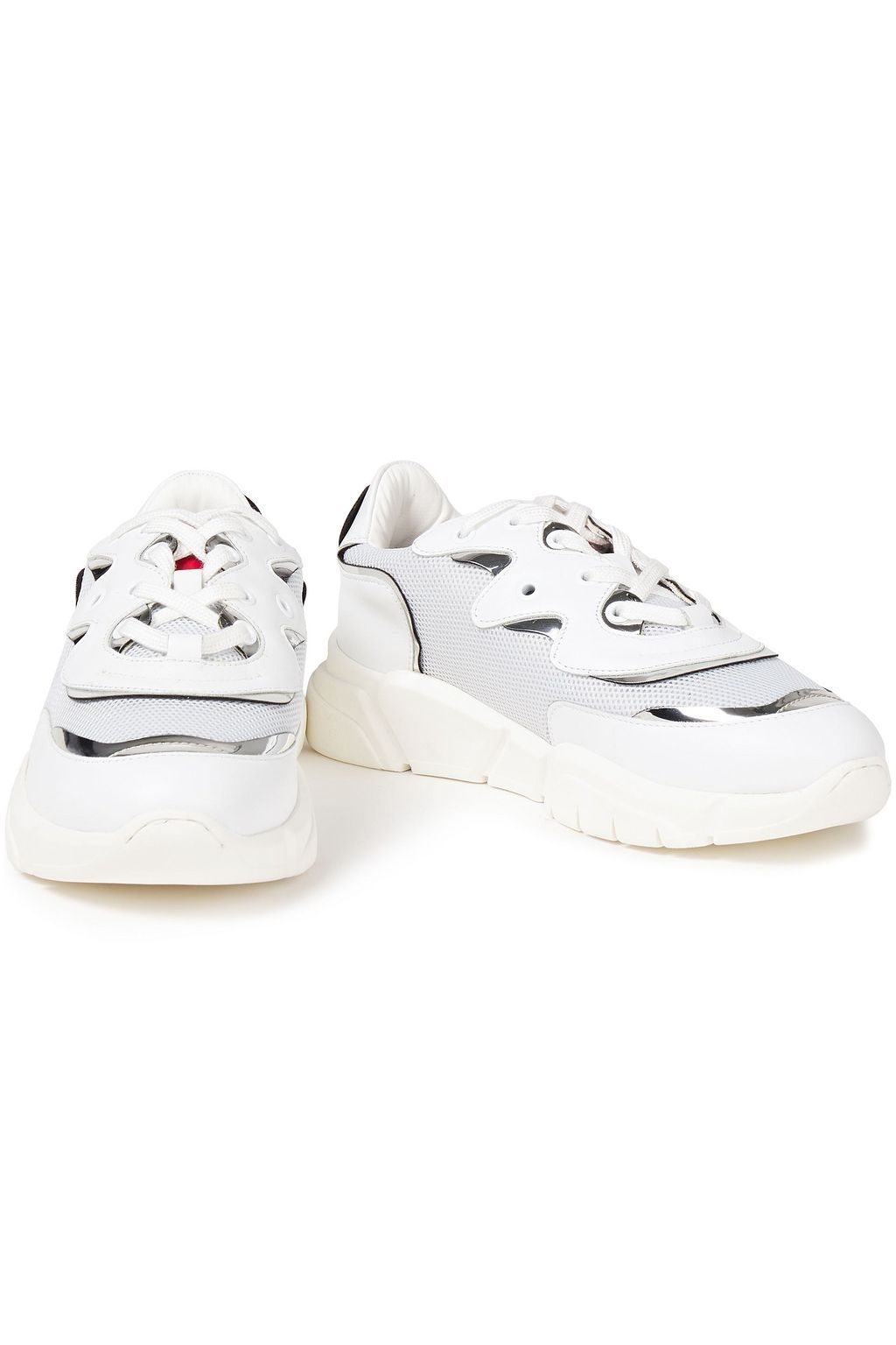 LOVE MOSCHINO Appliquéd metallic leather-trimmed mesh sneakers