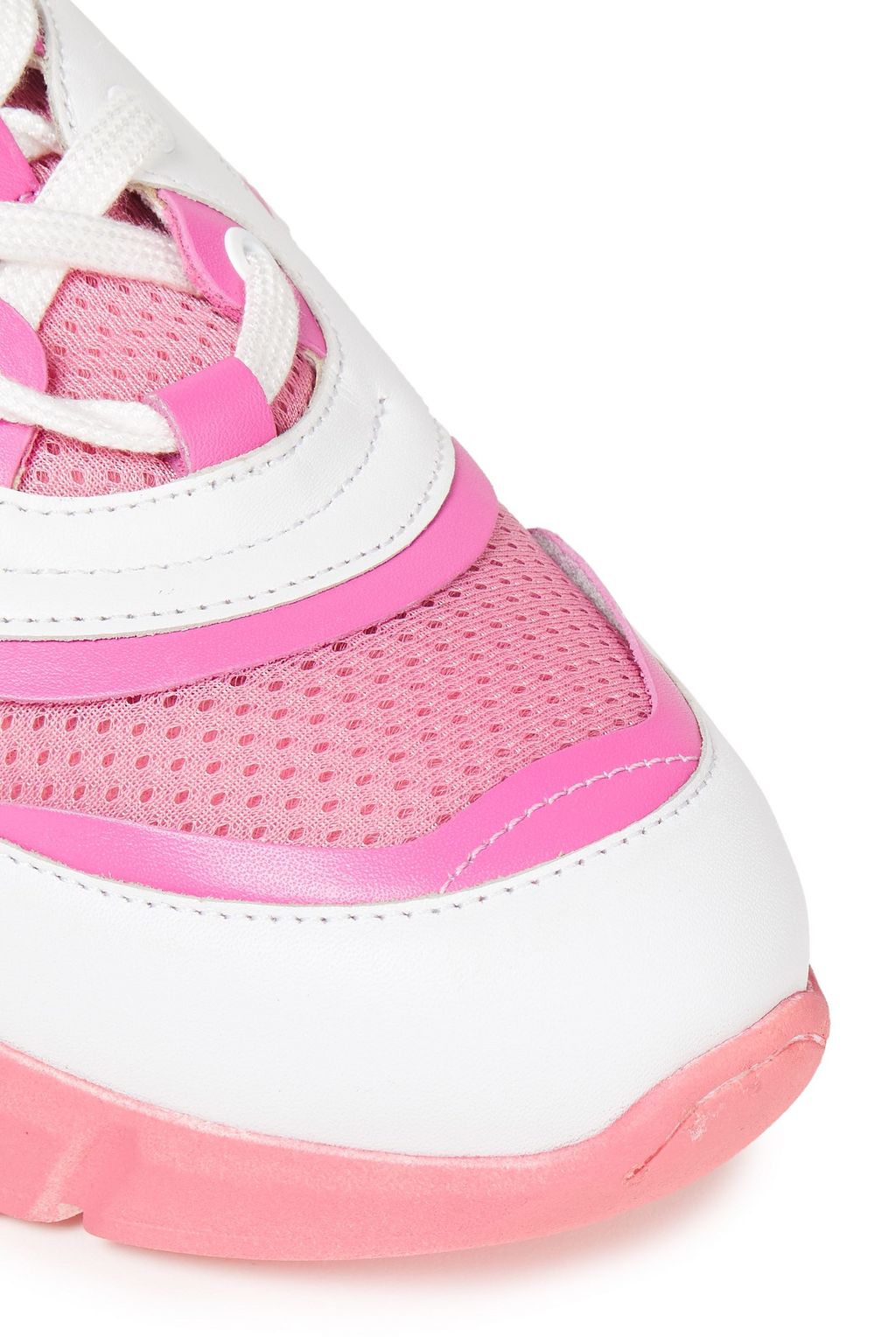 LOVE MOSCHINO Appliquéd metallic leather-trimmed mesh sneakers