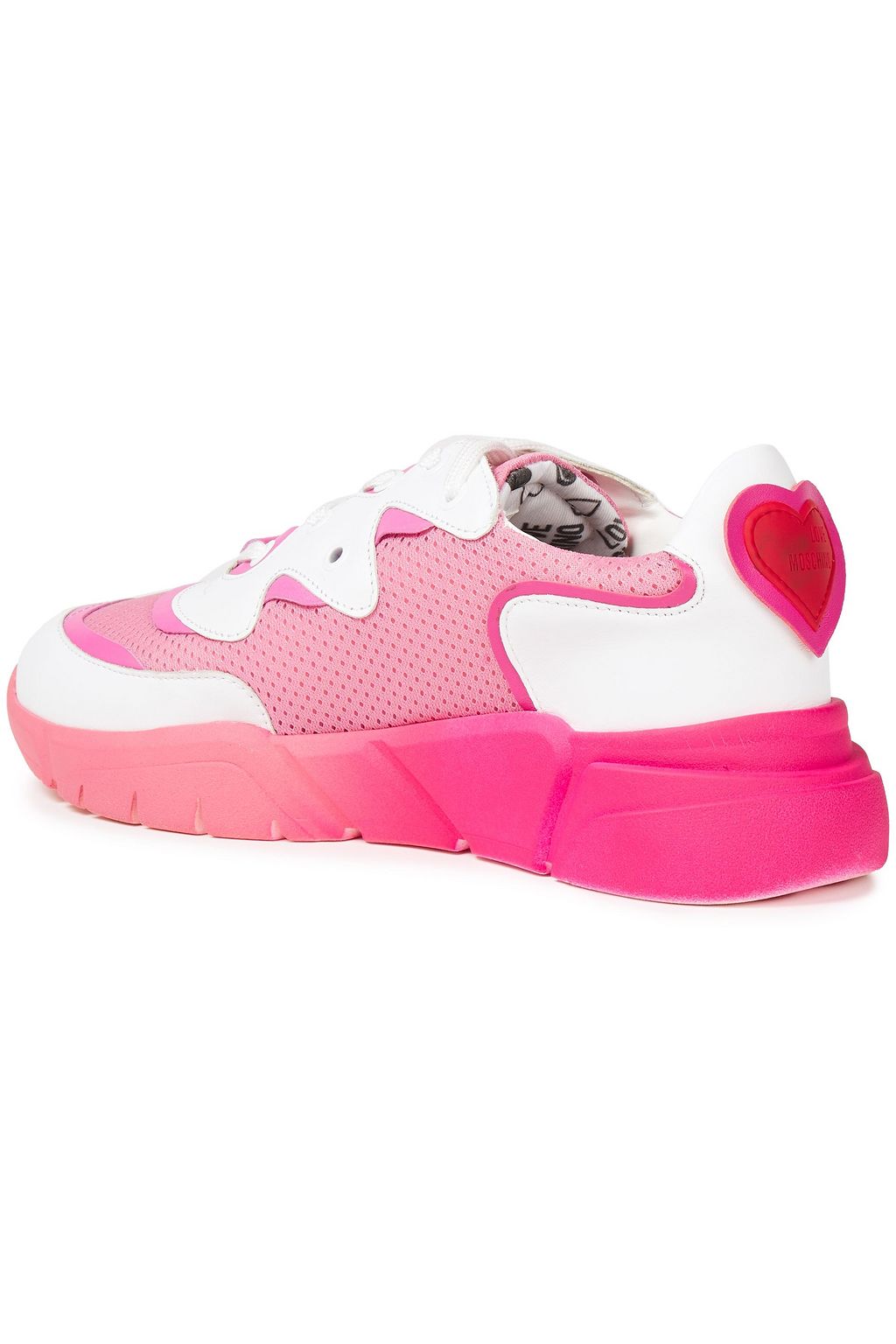 LOVE MOSCHINO Appliquéd metallic leather-trimmed mesh sneakers