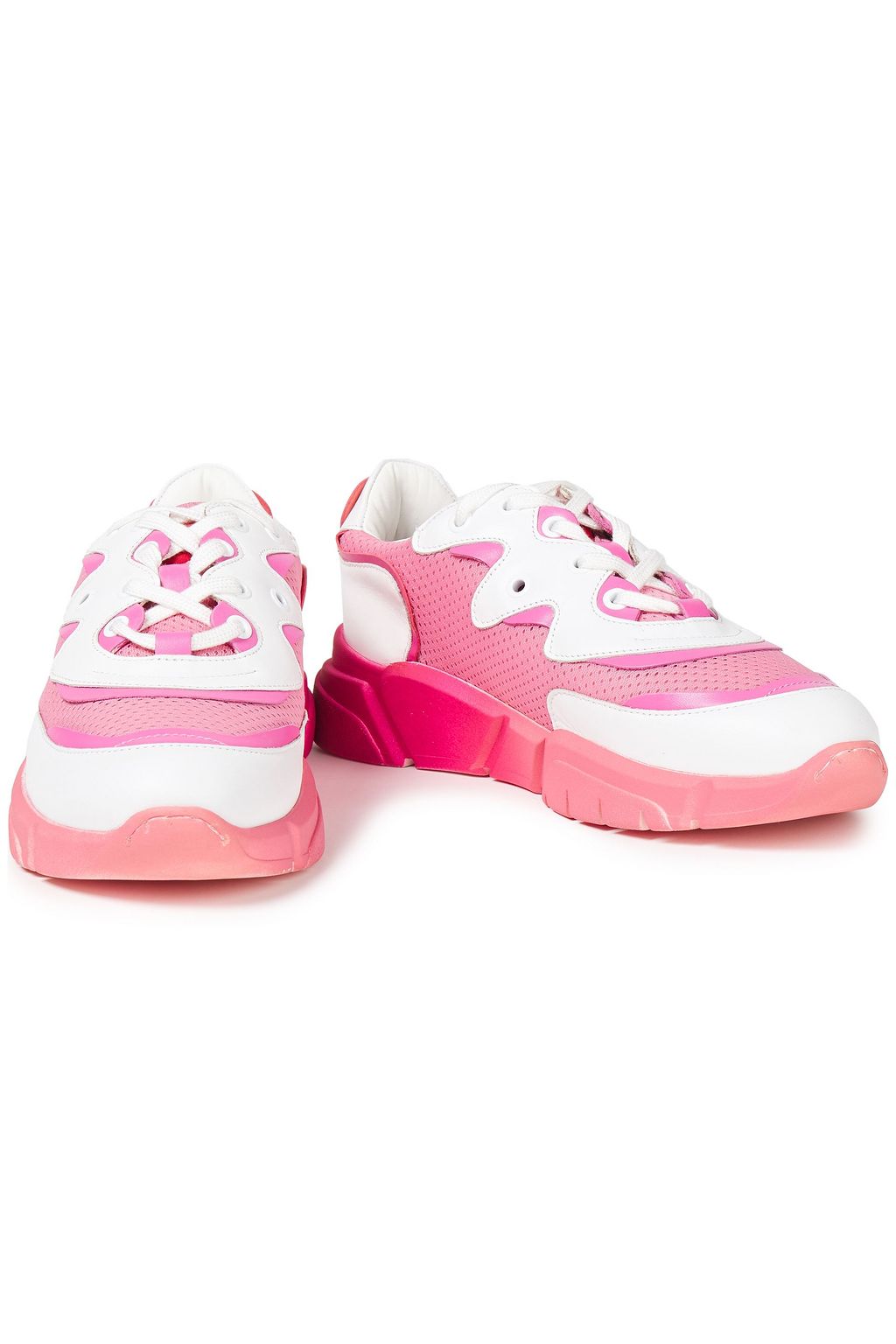 LOVE MOSCHINO Appliquéd metallic leather-trimmed mesh sneakers