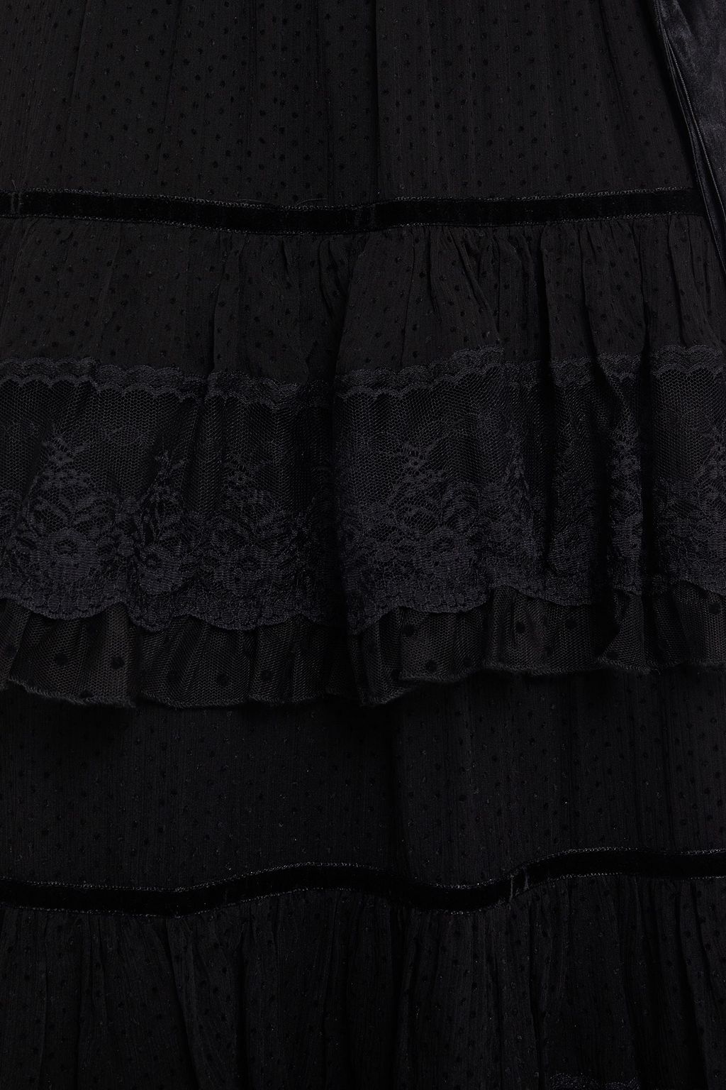 ZIMMERMANN Glassy tiered flocked silk-georgette and lace midi skirt