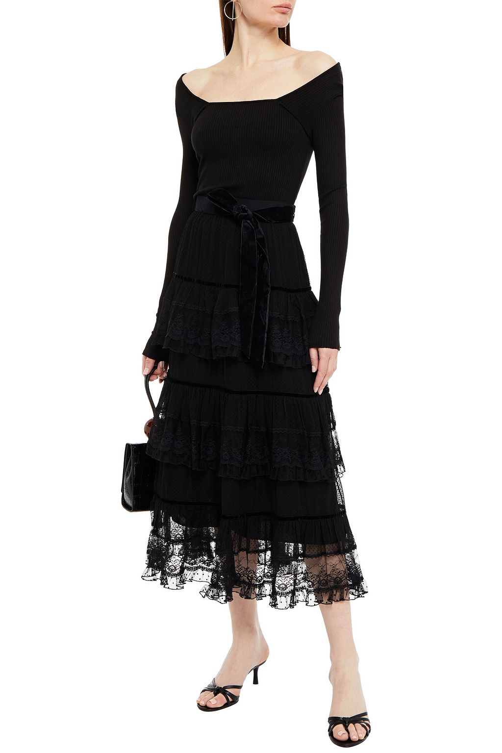 ZIMMERMANN Glassy tiered flocked silk-georgette and lace midi skirt