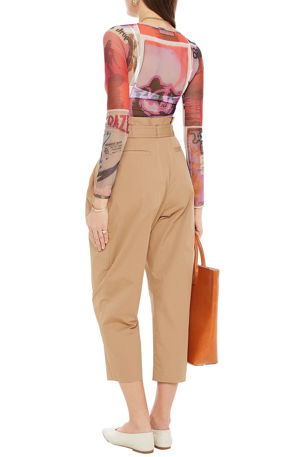 ZIMMERMANN Wavelength cropped belted cotton-blend twill tapered pants
