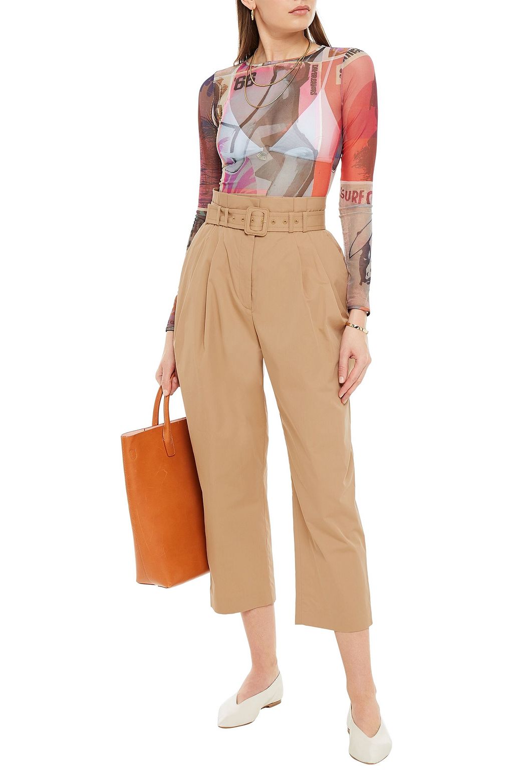 ZIMMERMANN Wavelength cropped belted cotton-blend twill tapered pants